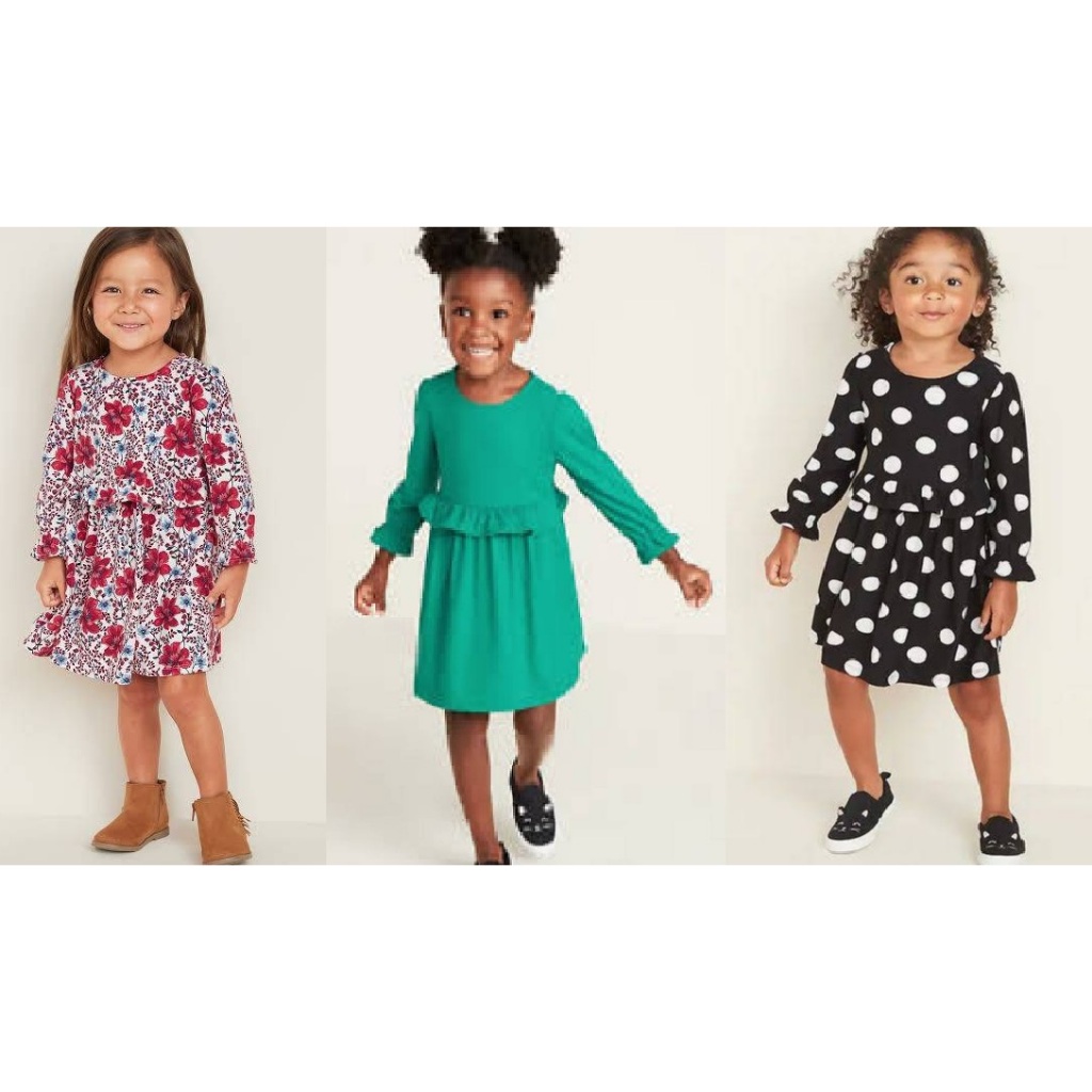 Pabrik branded CUCI GUDANG QldN@vy dress kids O2 18 24 month bulan 2 4 years tahun hitam putih hijau