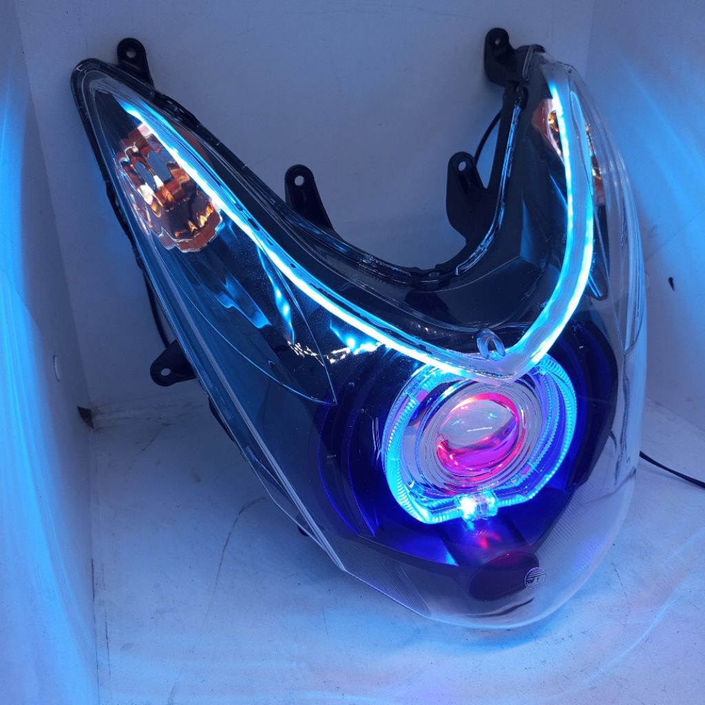 CUSTOM REFLEKTOR LAMPU DEPAN MIO SOUL KARBU LAMPU ALA BILED PLUS ALIS RUNING FULLSET