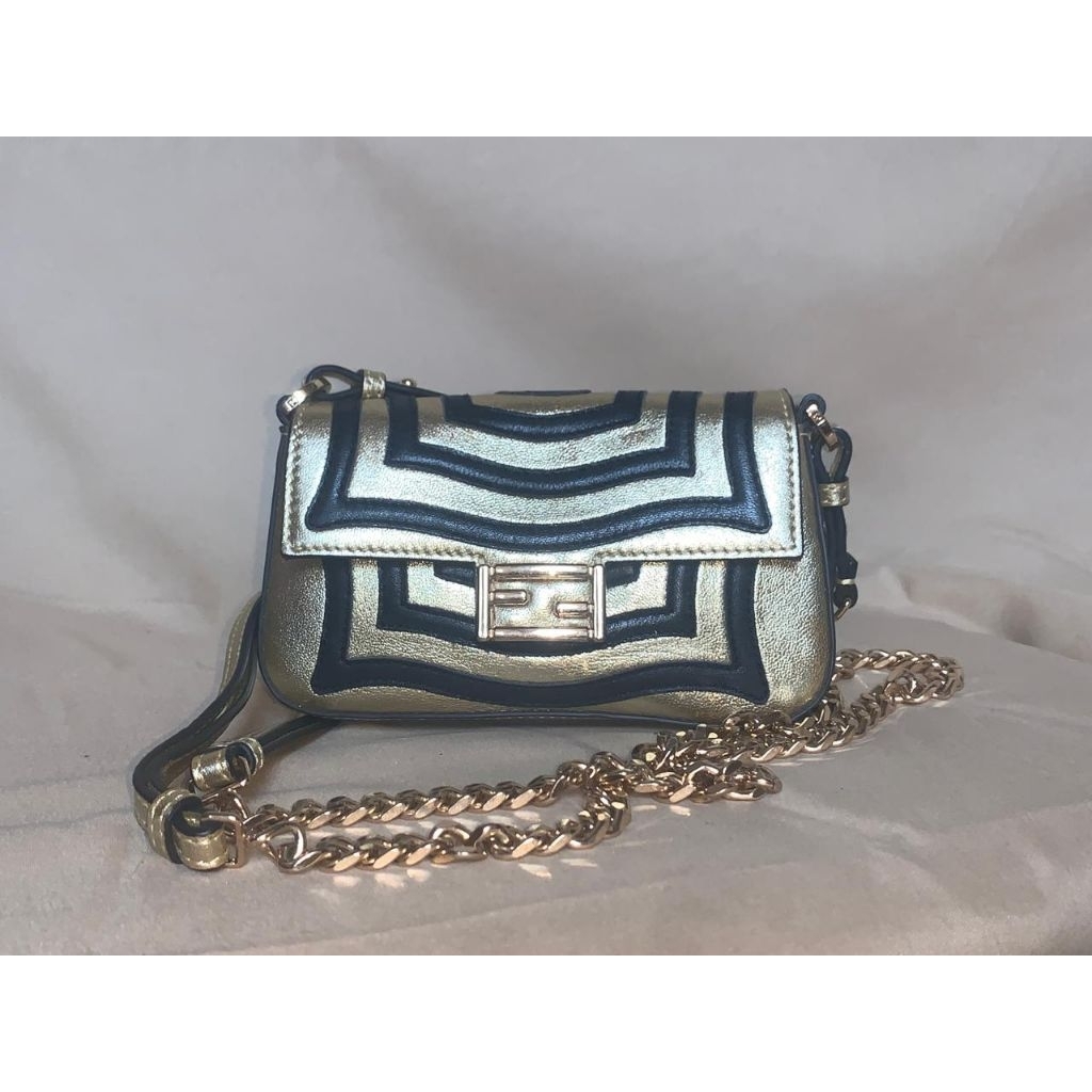 DIFEN Tas Wanita Selempang Mini Warna Gold Hitam Rantai Elegan