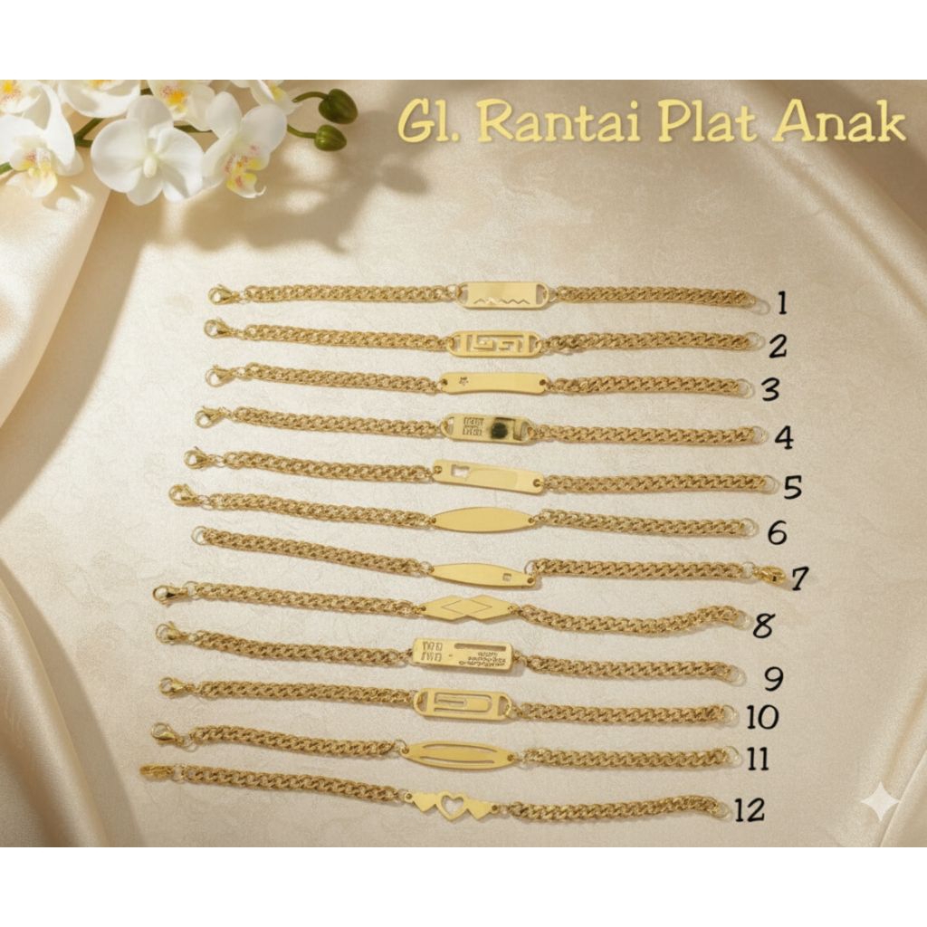 gelang plat anak gold asli titanium