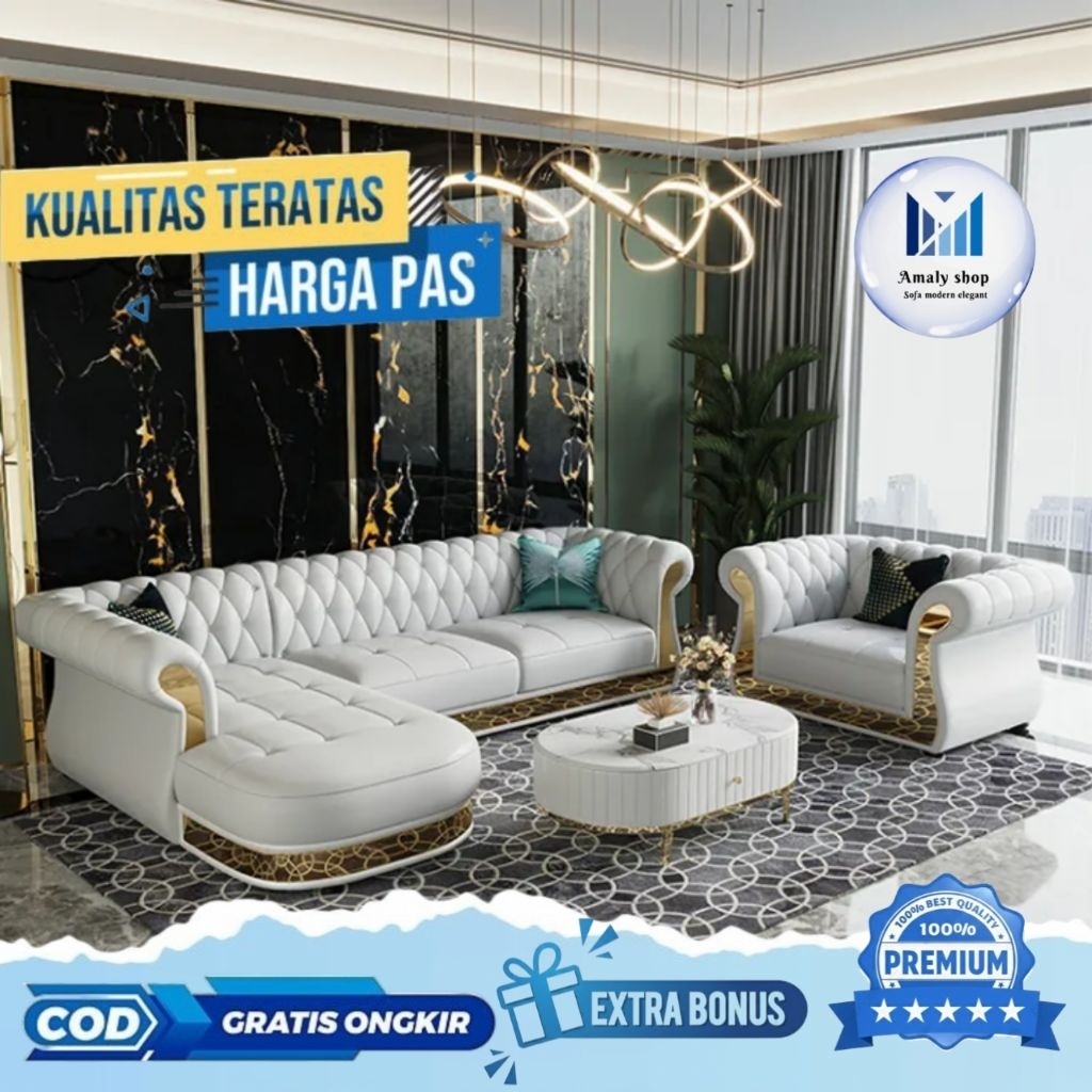 Sofa Casterfield Mewah Gaya Eropa Elegant Sofa Letter L Minimalis Sofa Tamu Keluarga Sofa Kantor