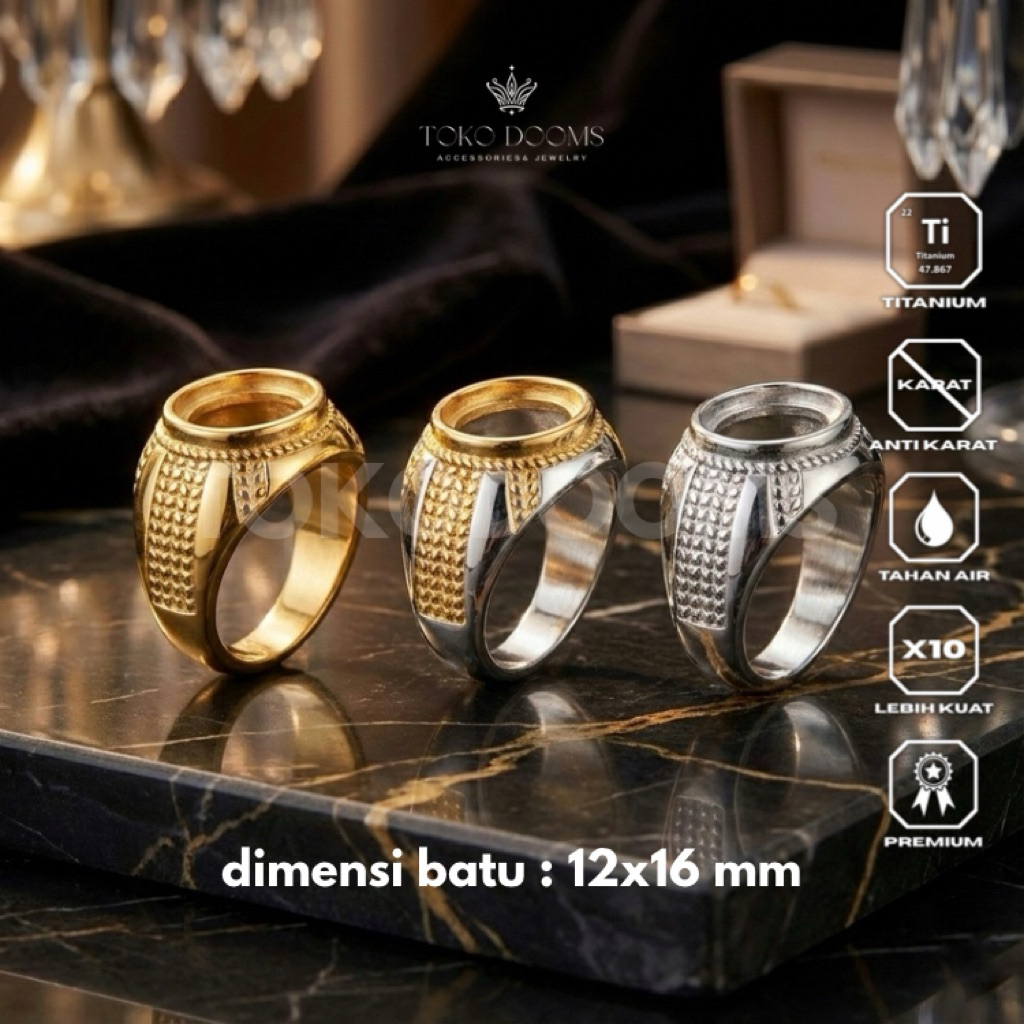 ring emban cincin pria model garis  [TITANIUM] 12x16 super elegan super halus dan mewah