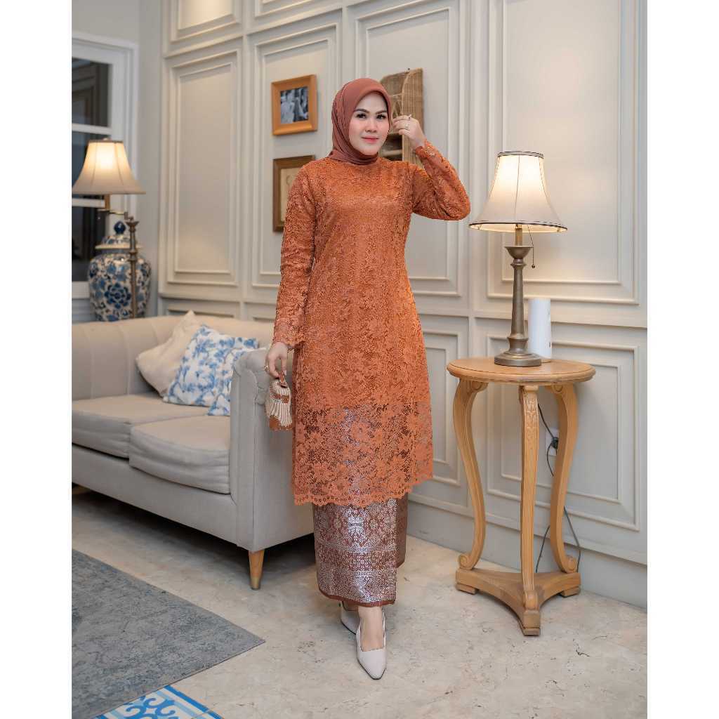Stelan Kebaya Tunik Brokat Rok Songket / Kebaya Brokat Modern / Tunik Brokat Terbaru/Kebaya Brokat