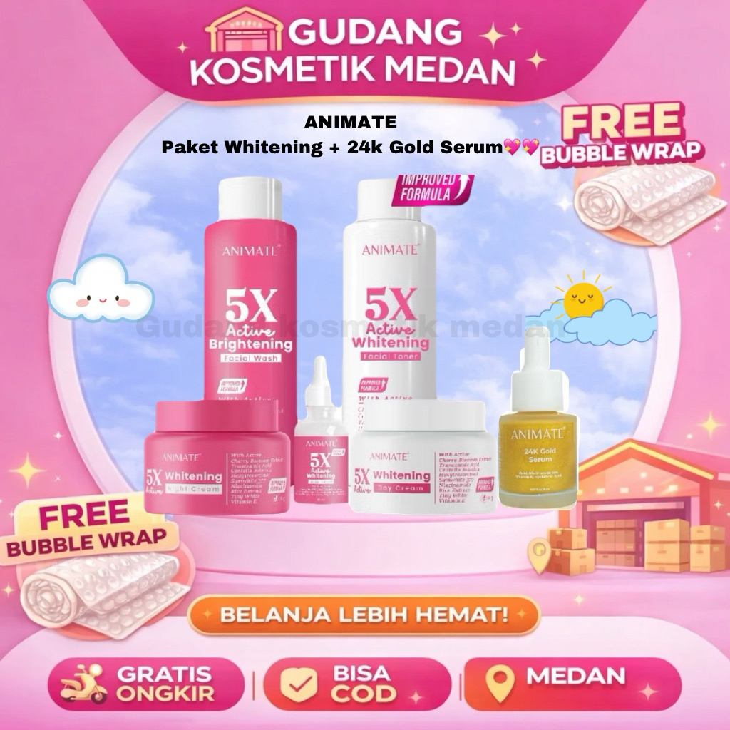 Paket Kulit Glowing (Animate 5x Active Whitening Series 5in1 + 24K Gold Serum)..