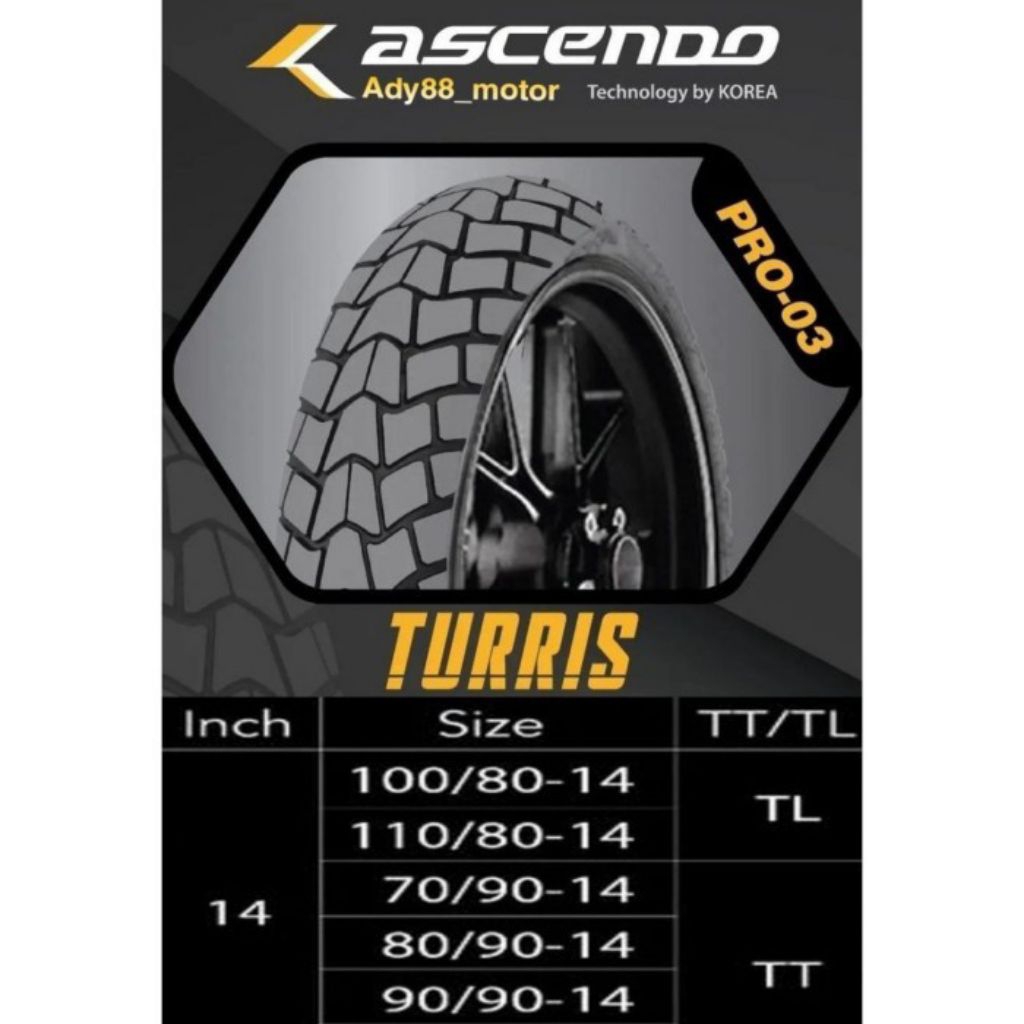 70/90-14 Ascendo/ Corsa Tubetype/ NON TUBLES 2023 Ban Luar Motor Matic Ring 14
