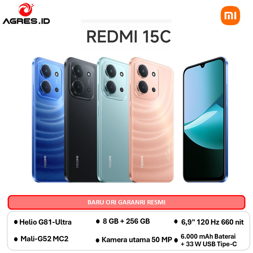 XIAOMI REDMI 15C RAM 6GB 128GB - 8GB 256GB- Helio G81 Ultra - 6.9 inci IPS LCD120Hz
