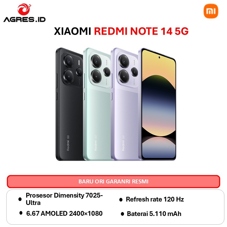 XIAOMI REDMI NOTE 14 5G 8GB 256GB 12GB 512GB GREEN PURPLE BLACK GARANSI RESMI INDONESIA