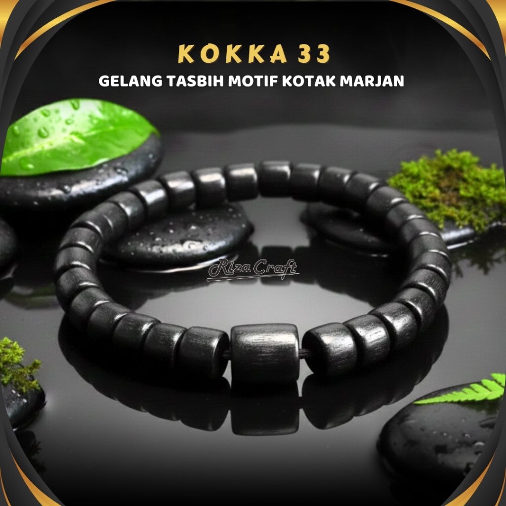 Gelang Tasbih Kayu Kokka Kokah Kokkah Kaukah 33 Original ASLI Arab Hitam Marjan Premium Pria Wanita