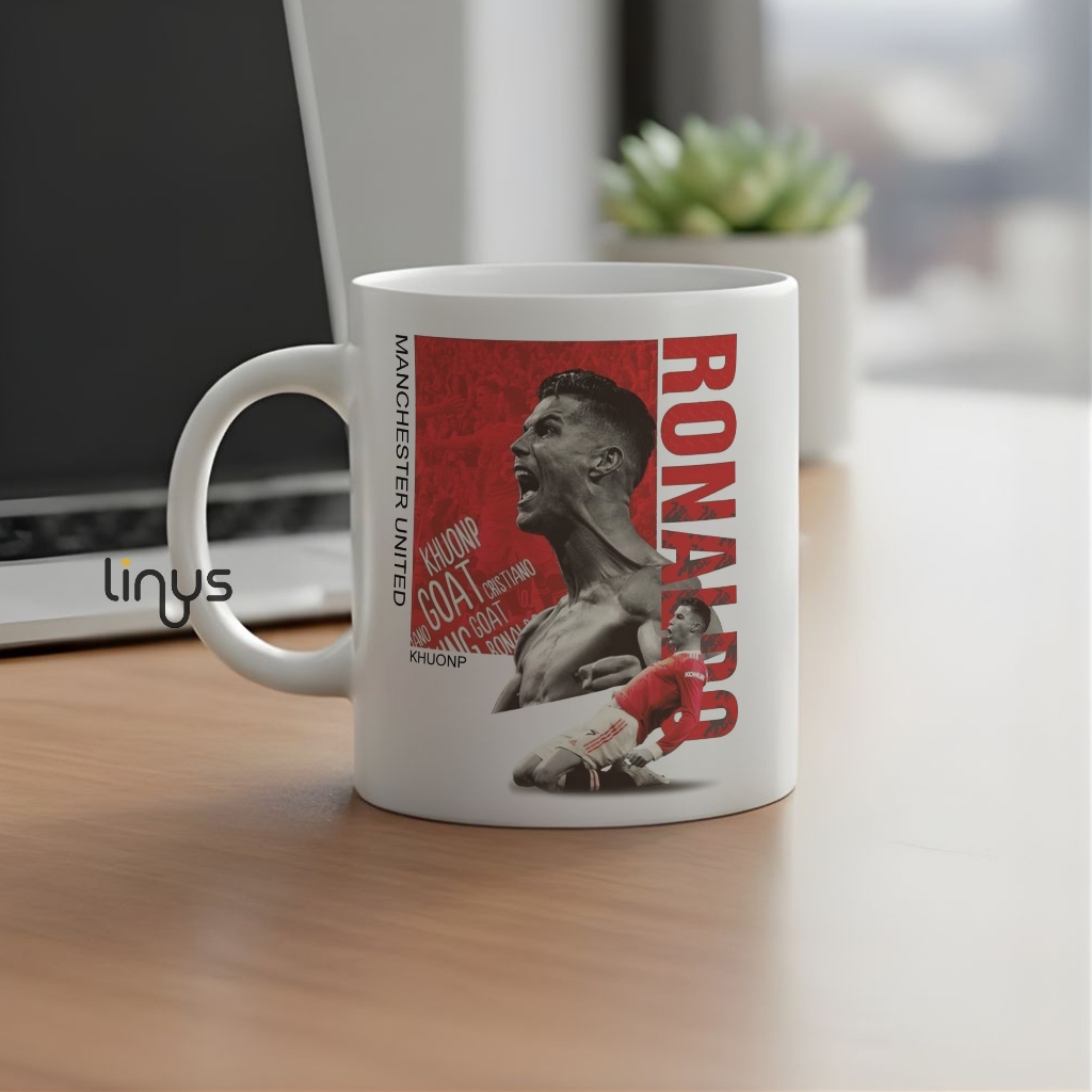Mug Gelas Ronaldo Manchester United Team Cangkir Cristiano Ronaldo Face Art CR7 MU Red Devil