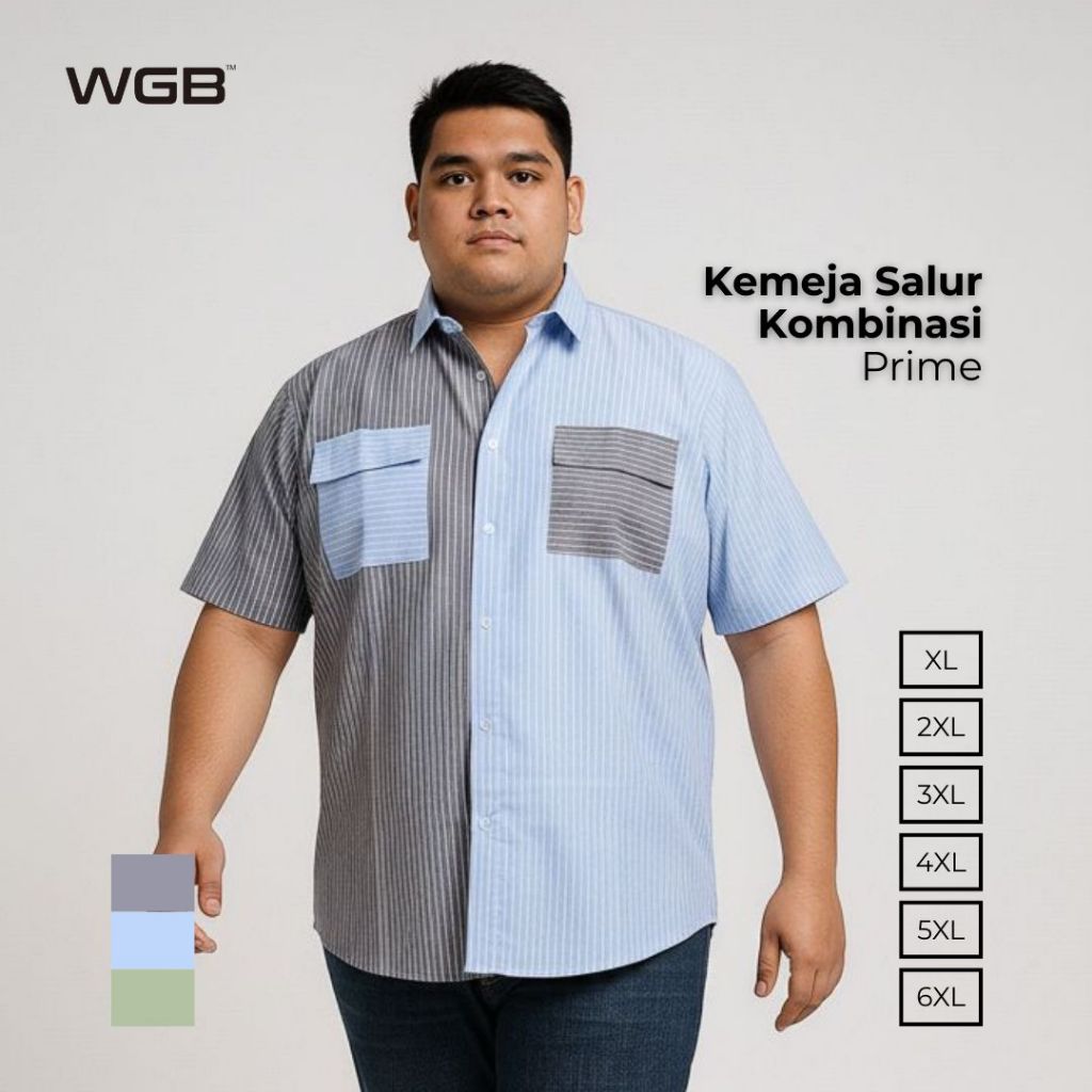 WGB Kemeja Salur Kombinasi Pria Big Size Ukuran Jumbo XXL - Prime Series