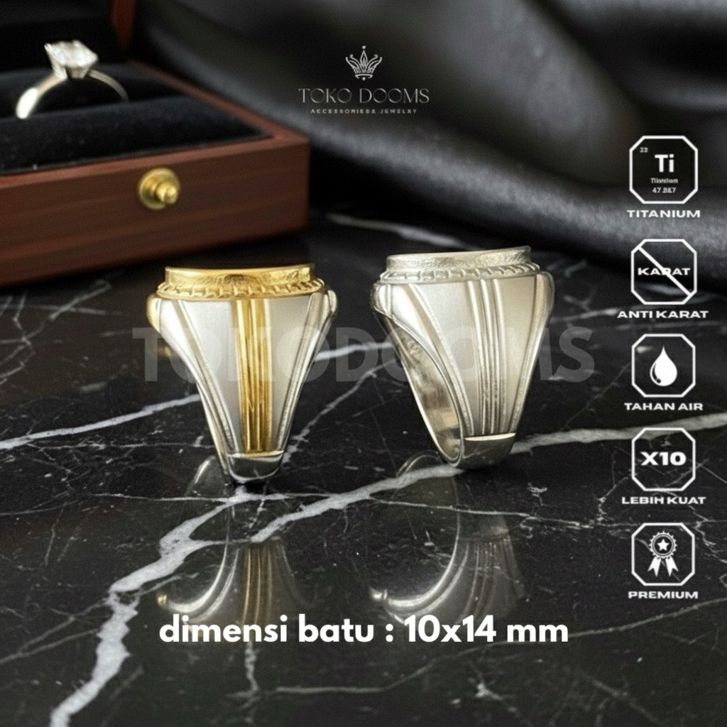 ring emban cincin pria doff model garis [TITANIUM] 10x14 super elegan super halus dan mewah