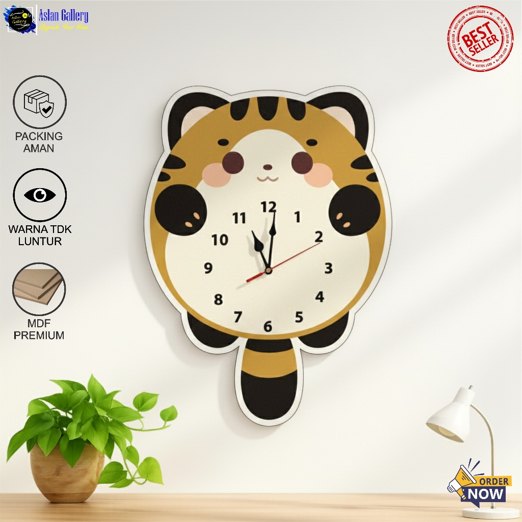 JAM DINDING UKIR 3D KARAKTER kucing oyen aesthetic tempel karakter Dekorasi Rumah kamar tidur anak