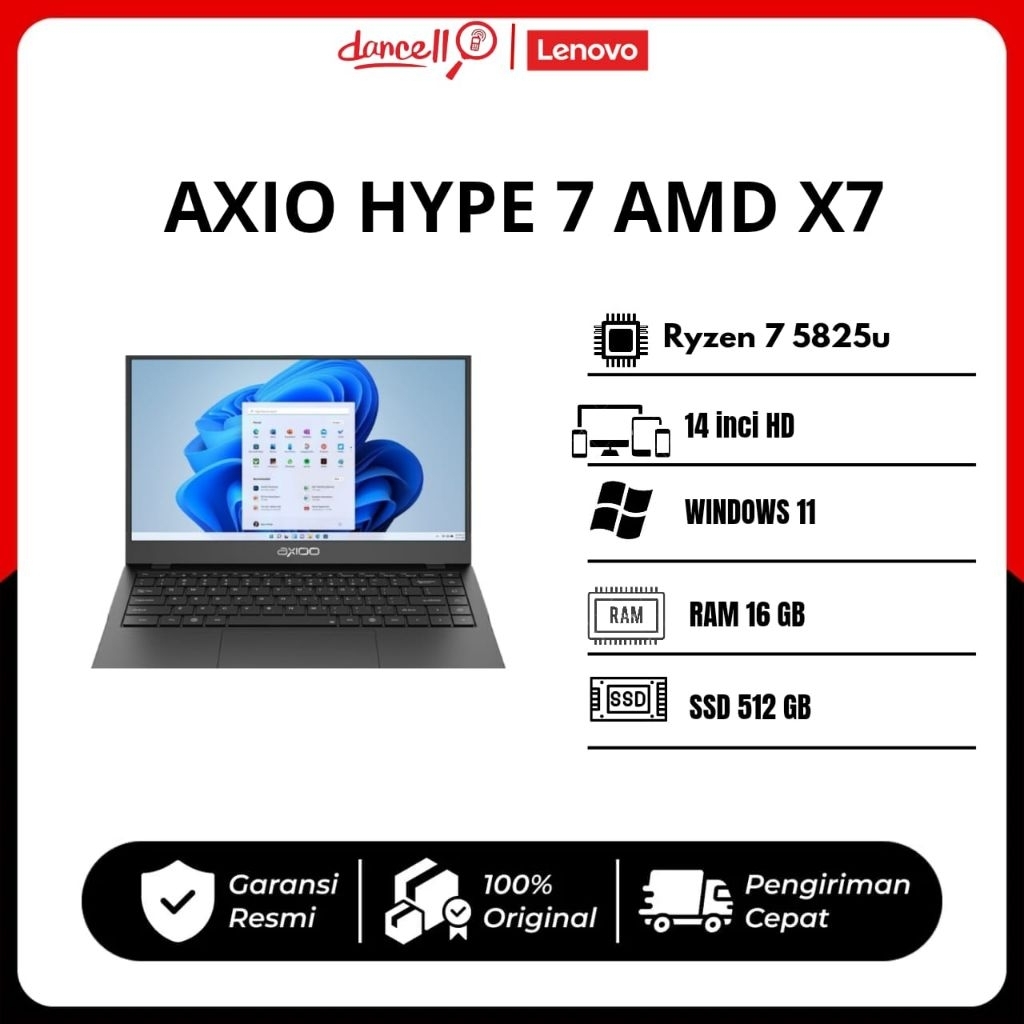 Axioo Hype 7 AMD X7 | Ryzen 7 5825U | RAM 16GB | SSD 512GB | Windows 11 Resmi