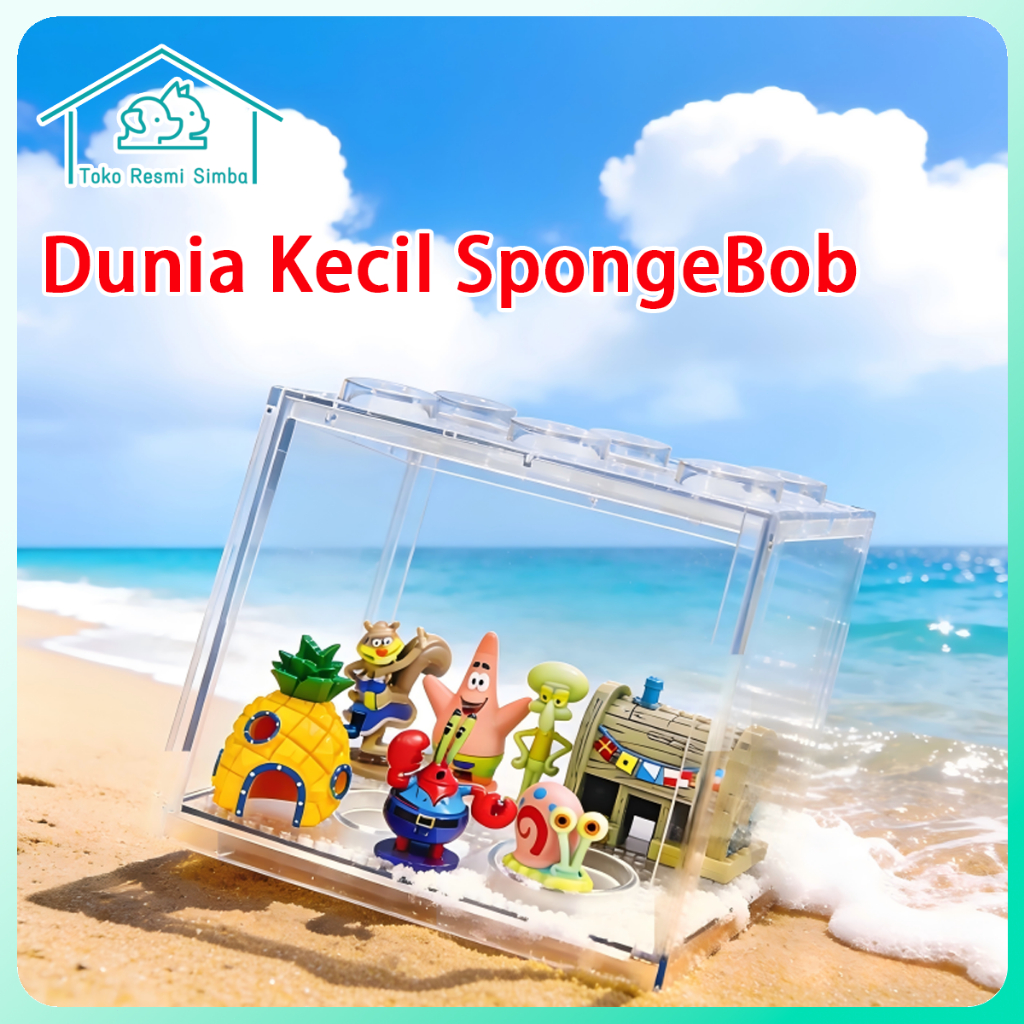 Dunia Kecil Spongebob Akuarium Akrilik Mini Modular Set 16x15x11cm 2.6L dengan Lampu LED Ornamen Spo