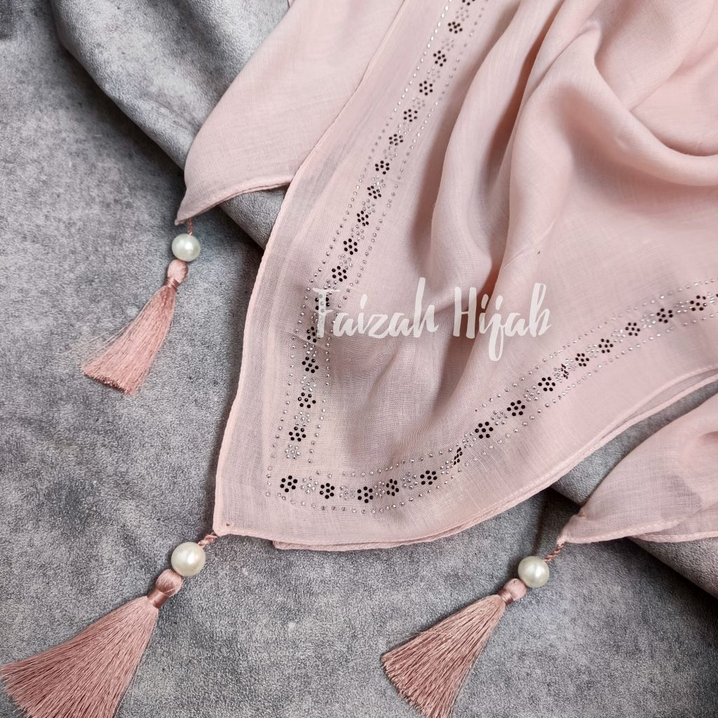 Jilbab Hijab Segiempat Paris Voal  Premiun  Manik Manik Tassel Mewah
