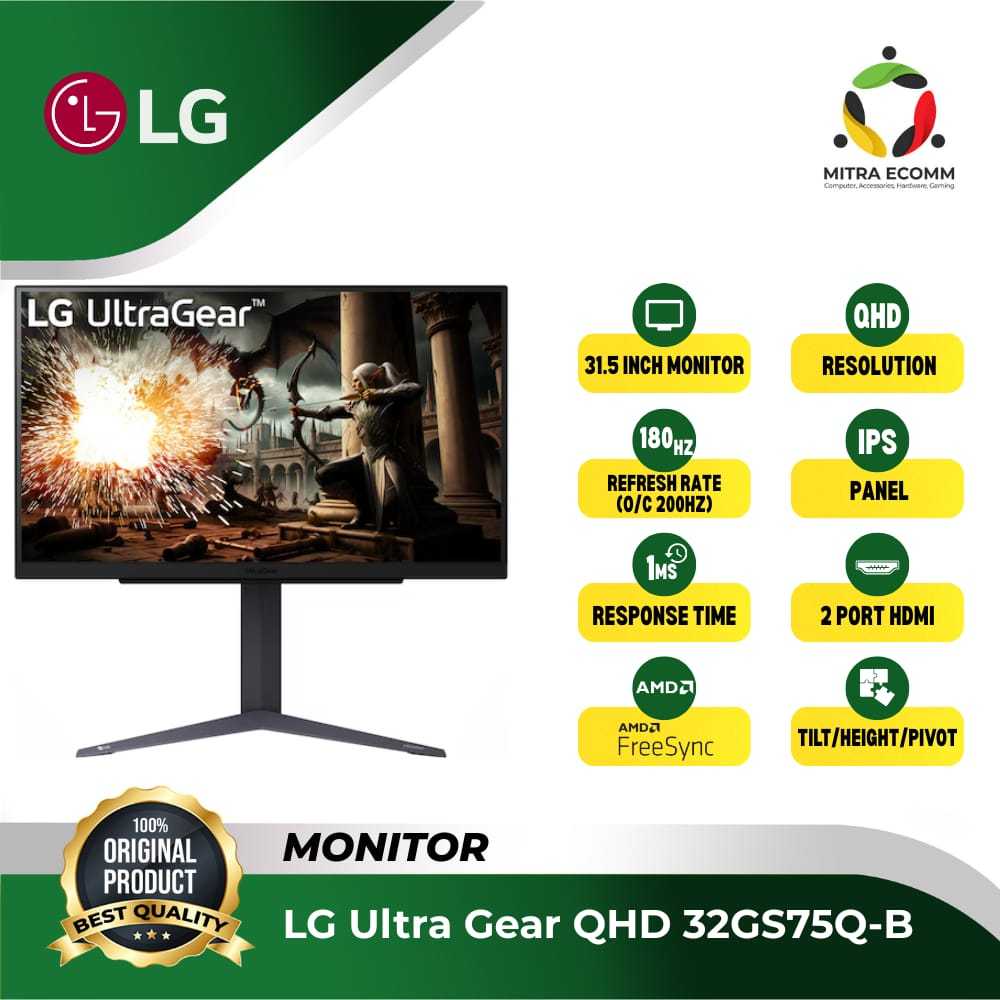 Monitor LG UltraGear 32GS75Q-B LED Monitor 32 Inch IPS QHD 180Hz Gaming Resmi