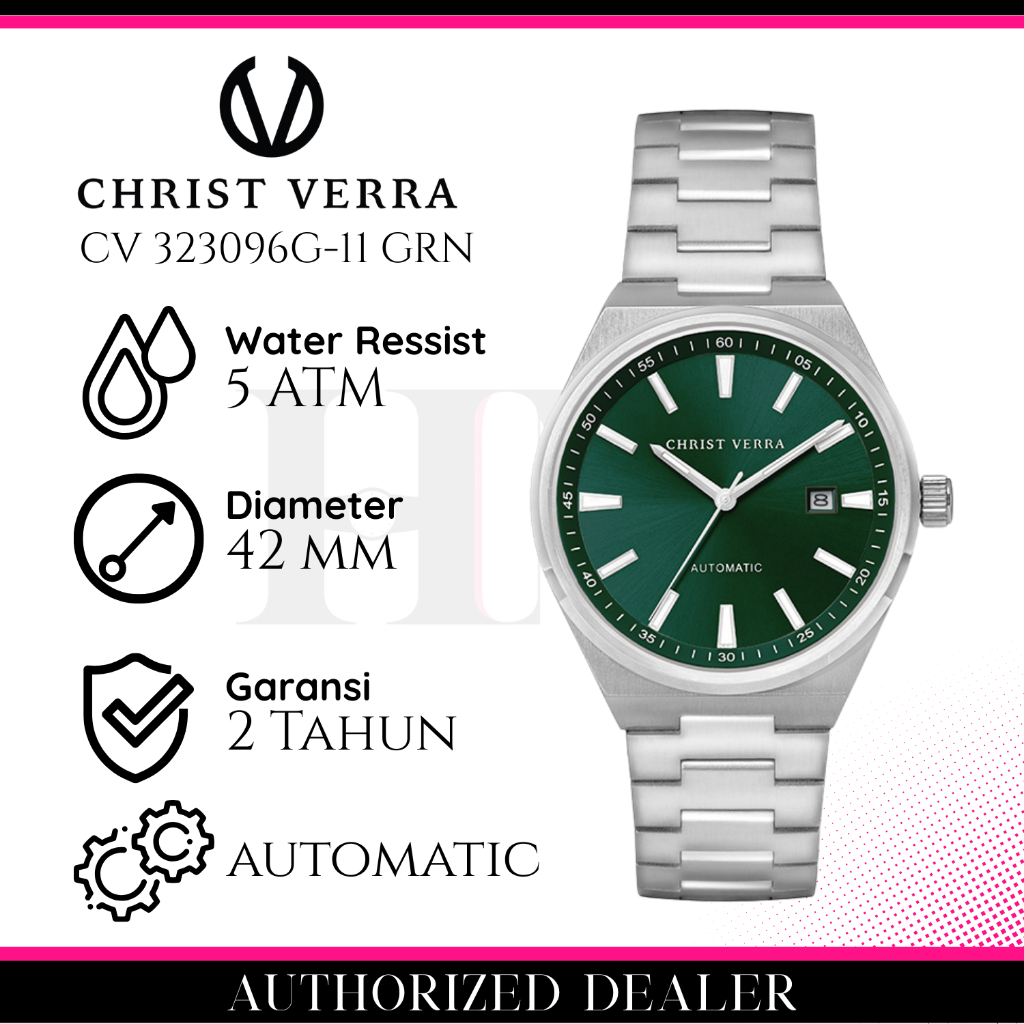 CHRIST VERRA CV 323096G-11 GRN Jam Tangan Pria Original Analog Automatic Antiair