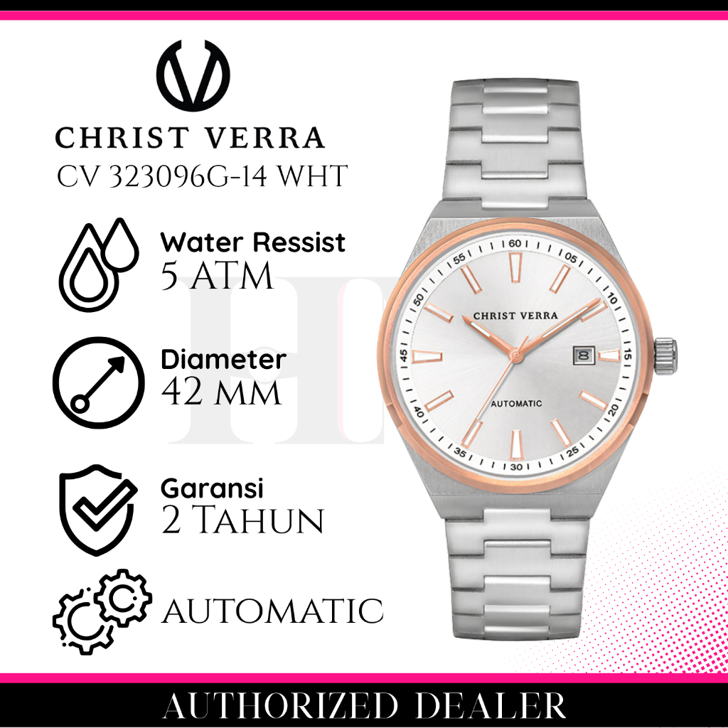 CHRIST VERRA CV 323096G-14 WHT Jam Tangan Pria Original Analog Automatic Antiair