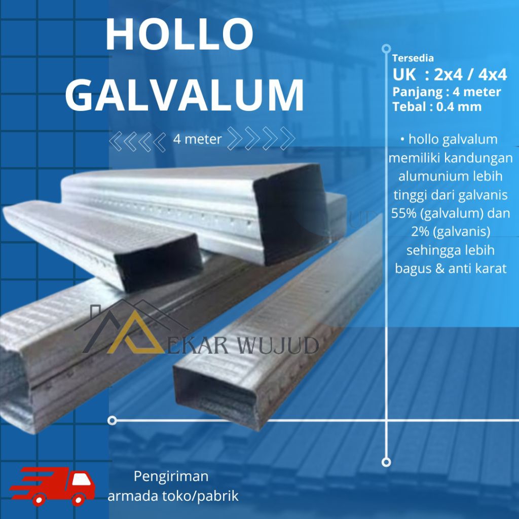 Hollow 2x4. & 4x4 galvalum rangka atap plafon PVC & gypsum langsung pabrik