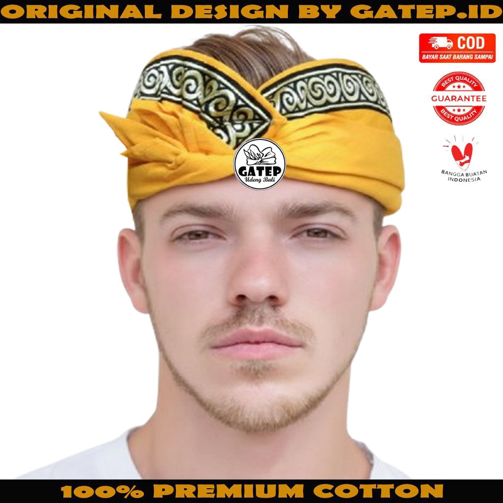 Udeng Bali Setengah Jadi Kuning Polos Tepi Keong - Ikat Kepala Bali