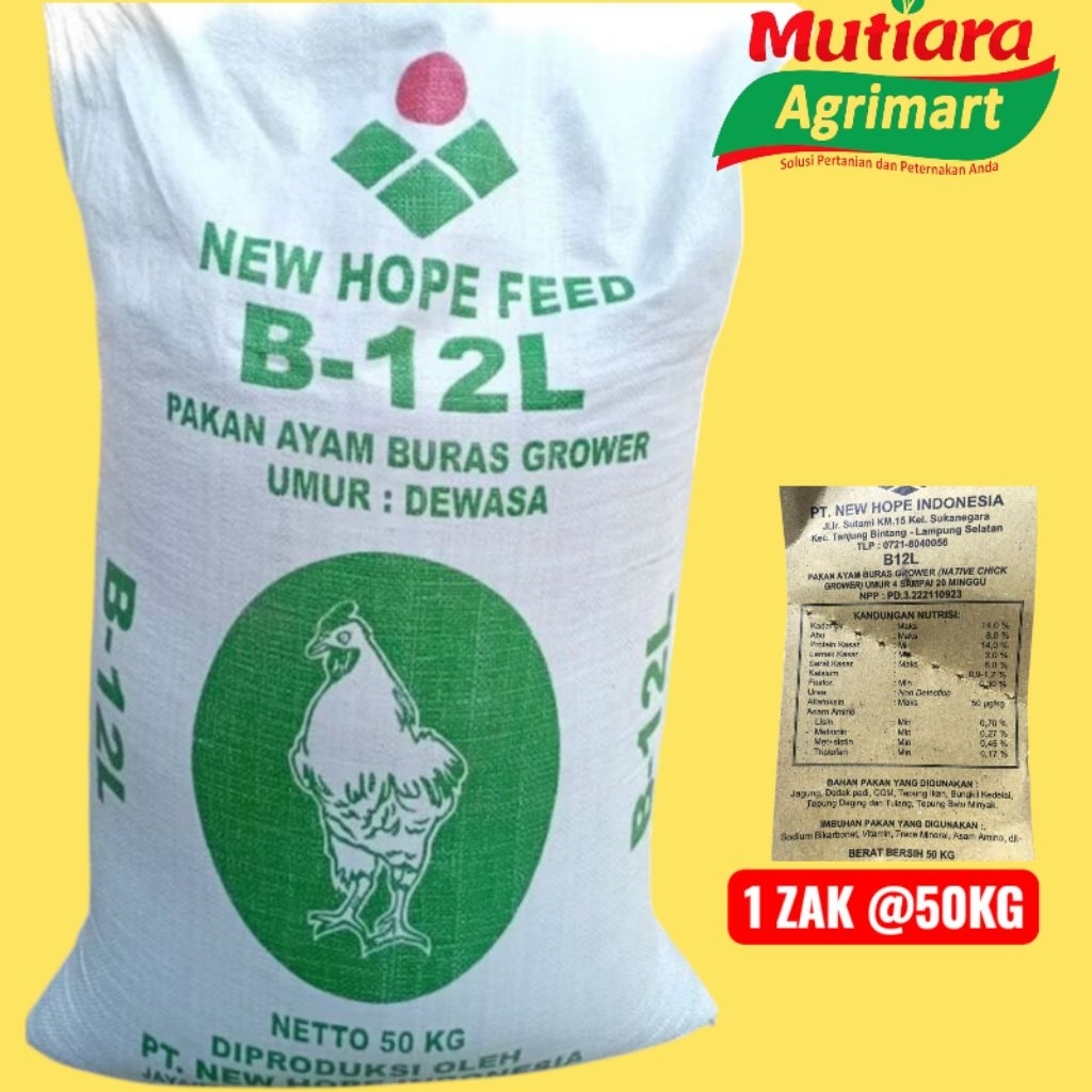 NEWHOPE B 12 L KARUNGAN @50KG // PAKAN AYAM CEPAT BESAR // PAKAN AYAM GROWER // PAKAN AYAM KAMPUNG