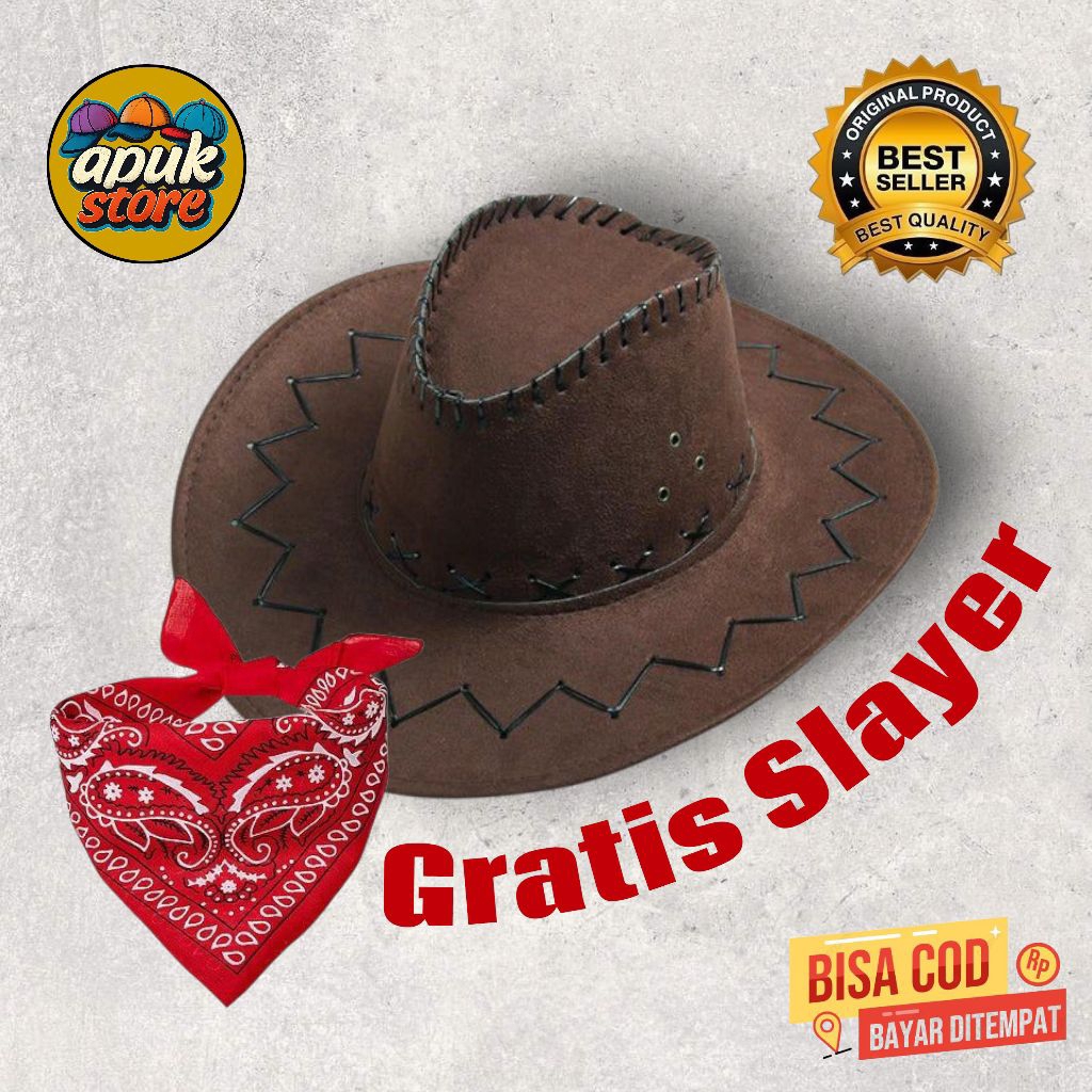 (KENZO) Topi Koboy Laken Amerika Dewasa Motif Zigzag Unik (Gratis Slayer) - Topi Koboy Pria - Topi K
