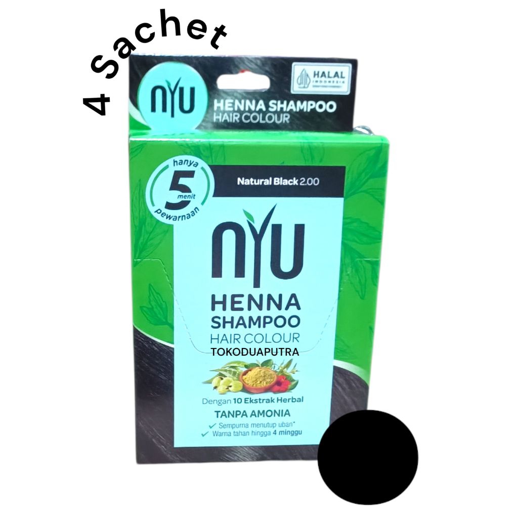 Nyu Henna Shampoo Hair Color Natural Black 2.00 ( 1 box X 4 sachet)