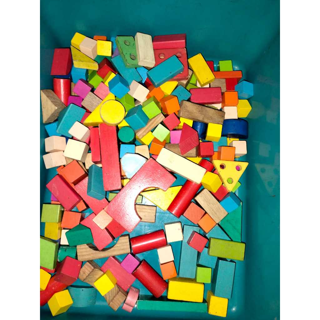 RuiLin Balok Susun Kayu 95pcs Wooden Building Blocks Mainan Edukasi Anak Mengenali Bentuk Warna Beka