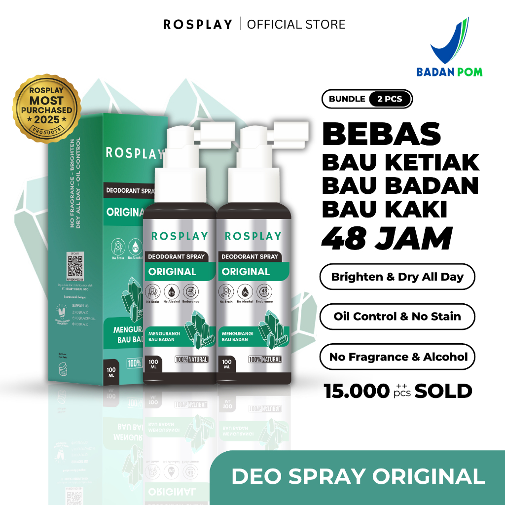 ROSPLAY Natural Deodorant Spray Tawas Original Bundle 2 Pcs Pencerah Ketiak Penghilang Bau Badan