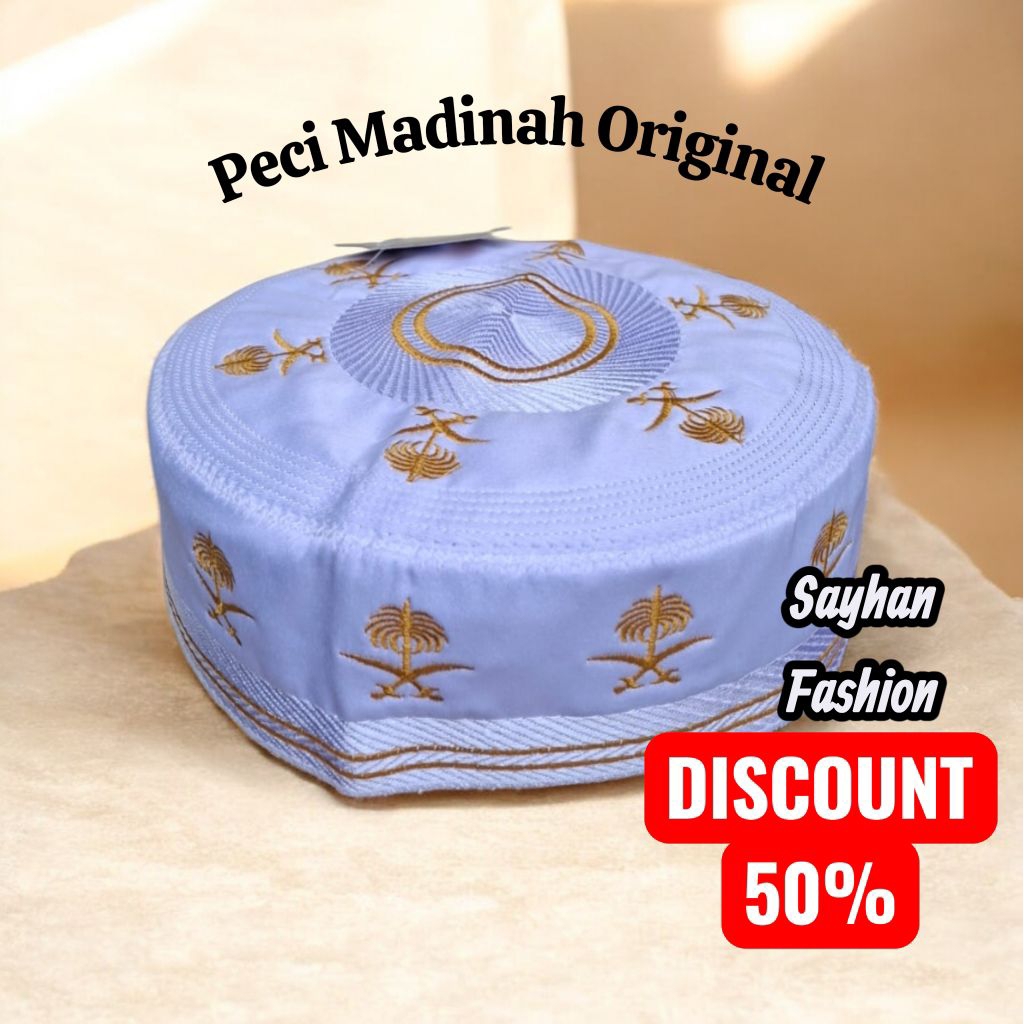 Peci Madinah Original/Songkok Madianh Putih/Kopiah Madinah  Putih Pohon Kurma