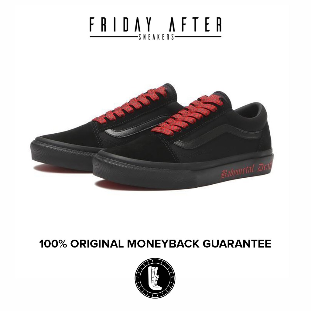Sepatu Sneakers Pria Vans Old Skool x Babymetal Black Red Classic Original Resmi