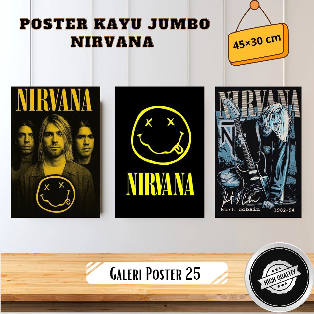 poster kayu pajangan dinding jumbo Nirvana band rock wall decor minimalis papan mdf ukuran besar paj