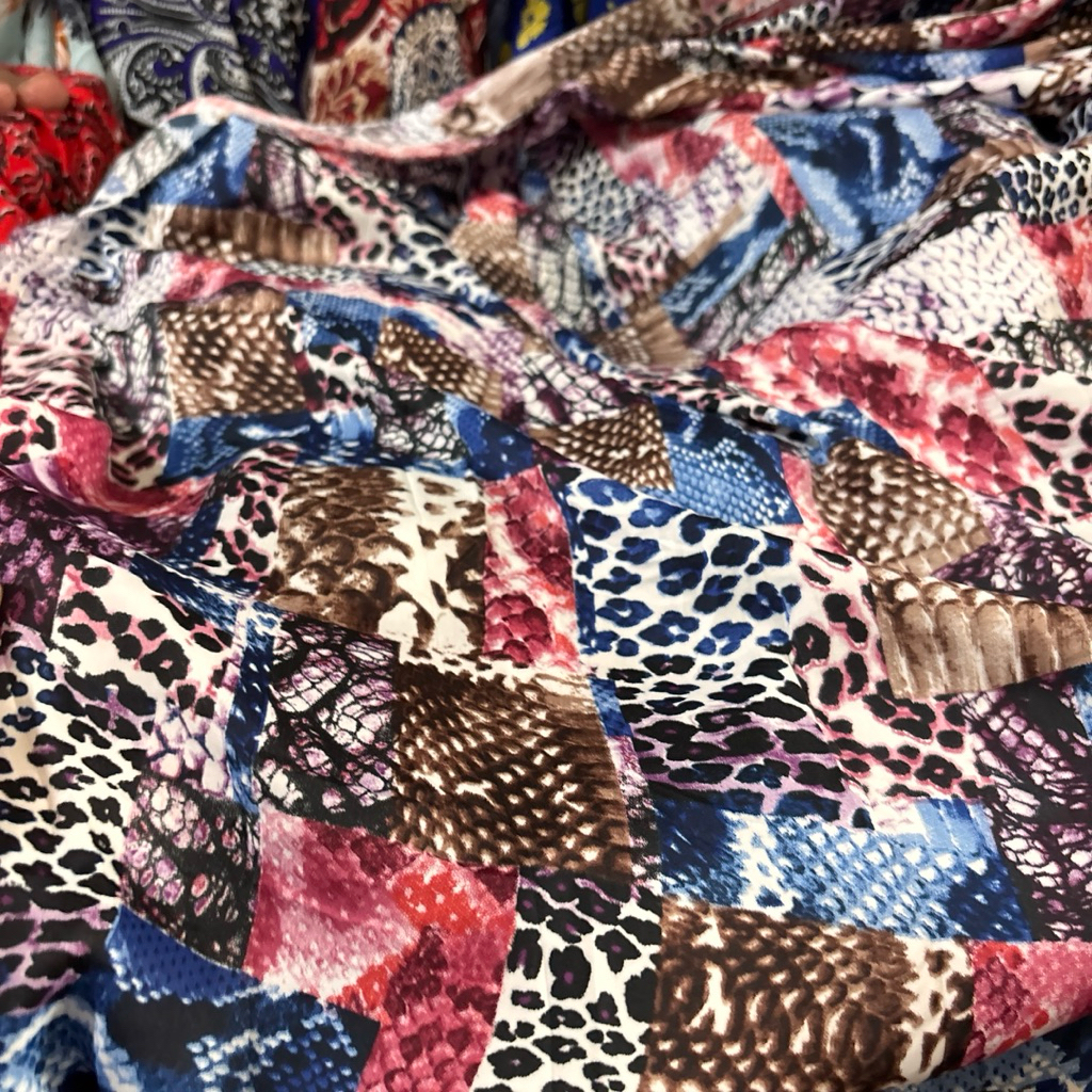 Bahan Kain Satin Silk Motif Perca Kulit Macan & Ular - Kain Meteran High Quality untuk Tunik, Kaftan