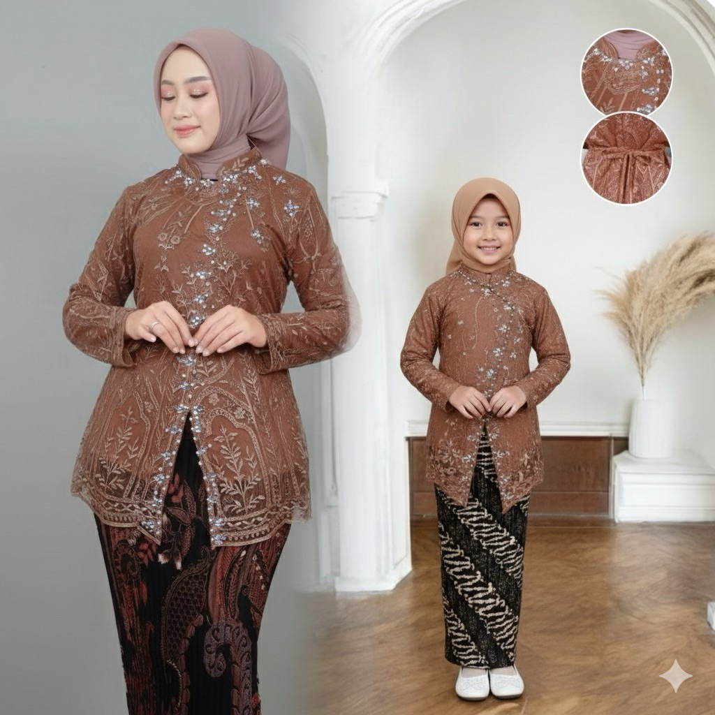 Couple Janggan Set Kebaya Tille Payet Modern Ibu dan Anak Seragaman Keluarga Pesta Pernikahan