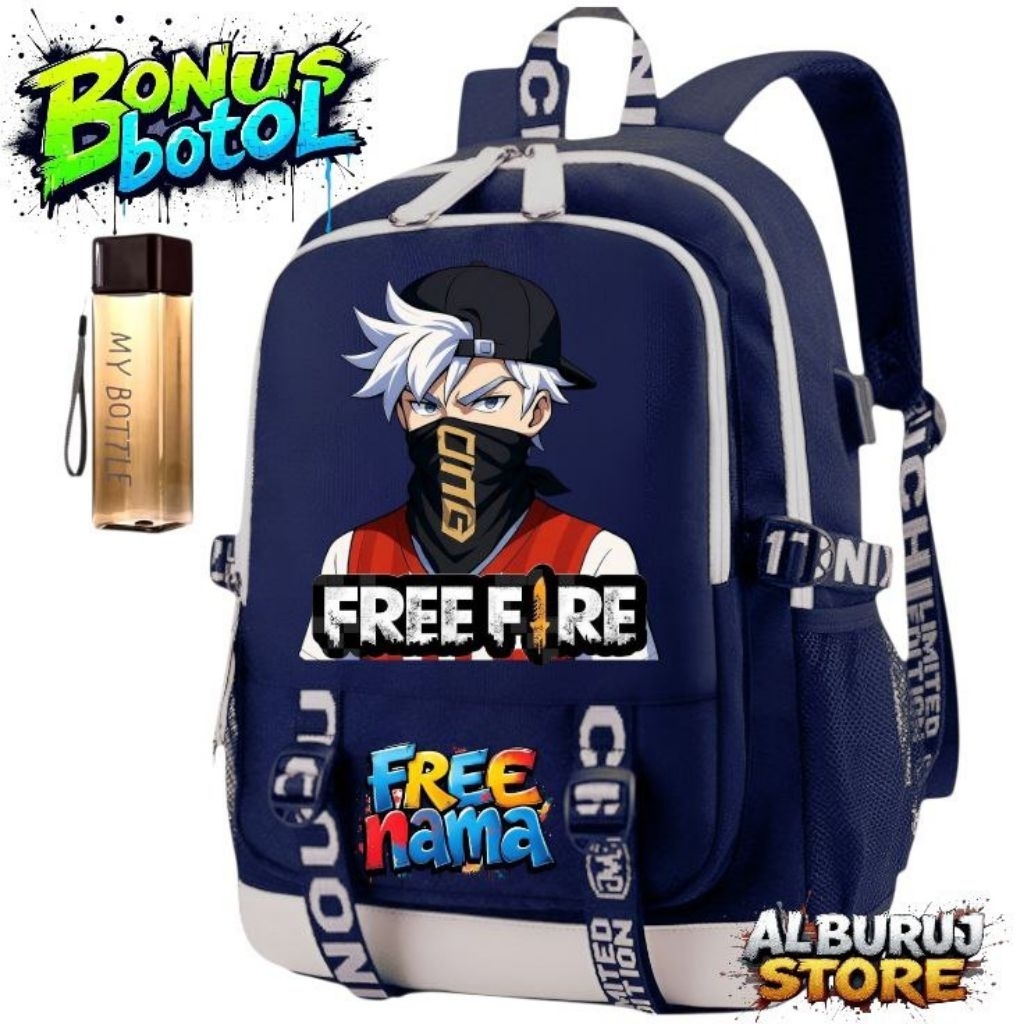 Tas Sekolah Free Fire anak Laki-laki Tas Sekolah Anak Laki Laki SD Tas Sekolah Anak SD SMP Free Nama