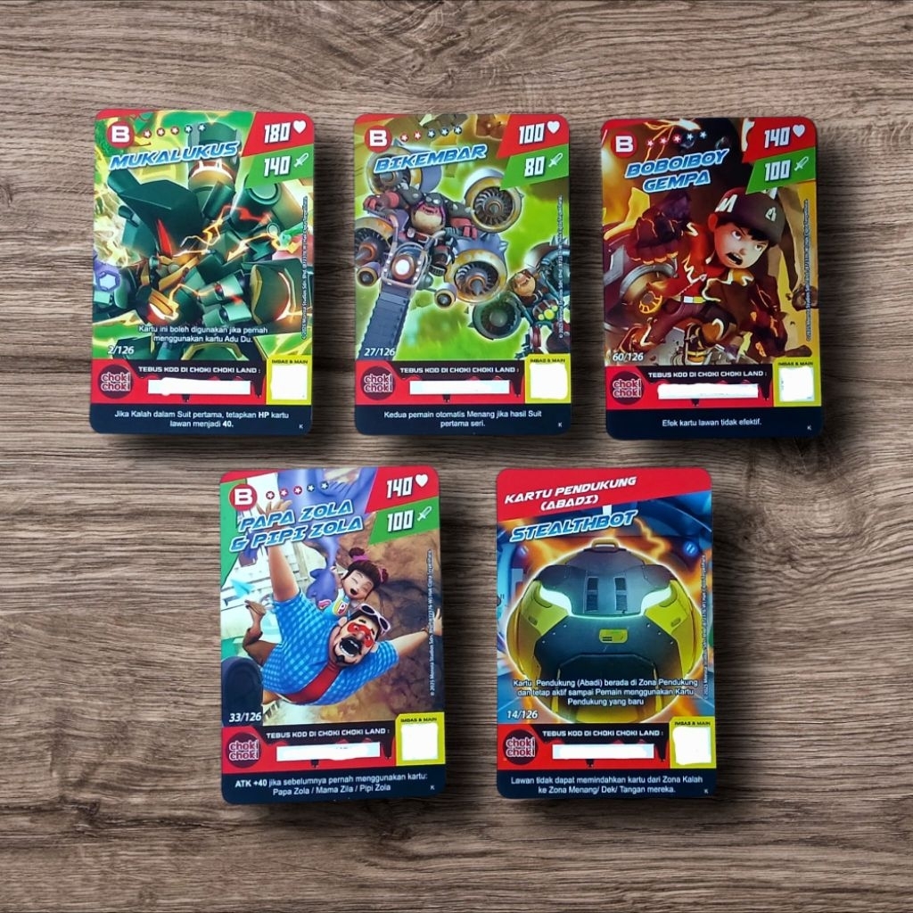 PAKET 5pcs Kartu Karakter Boboiboy Choki Choki AS