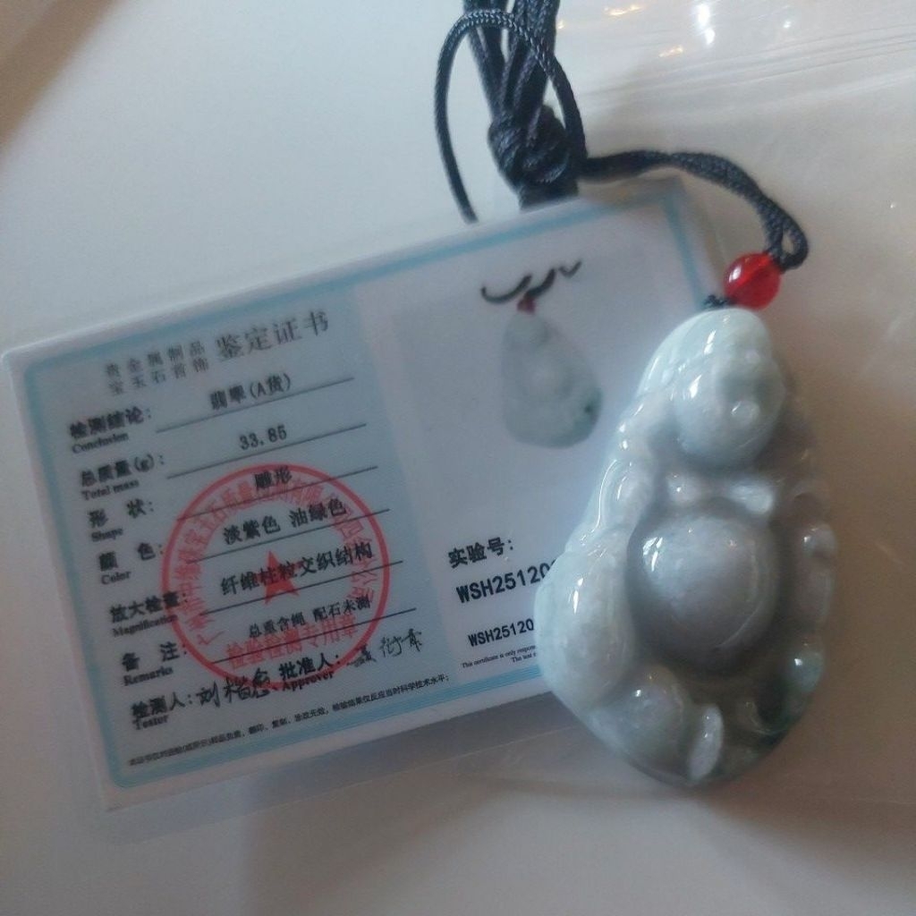 Liontin Pendant Milefo / Maitreya / Jubilaihud / Buddha Tertawa Ungu Biru dengan Floating Hijau Giok