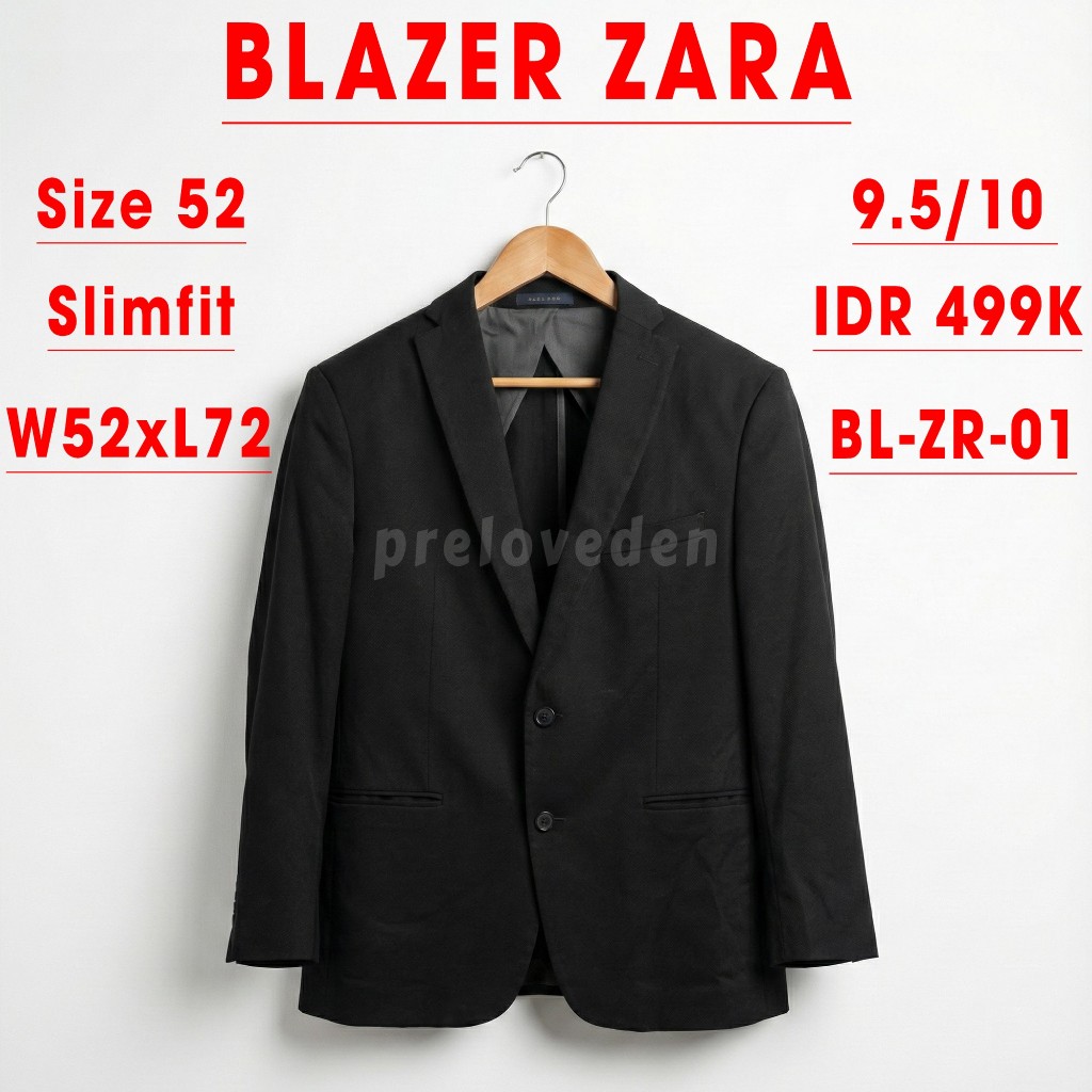 (Preloved) Blazer Jas Zara Atasan Formal Pria Man Suit Size 52 Slimfit Hitam