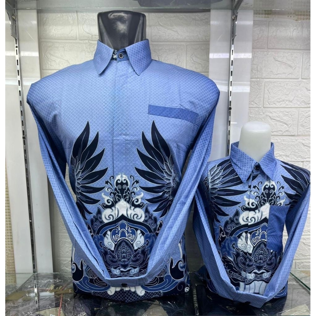 batik couple ayah dan anak bahan katun premium solo premium new biru muda .terdapat furing dengan la