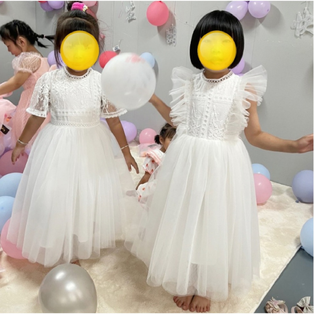 L307 Dress / gaun pesta rok panjang anak dan bayi perempuan motif lengan renda