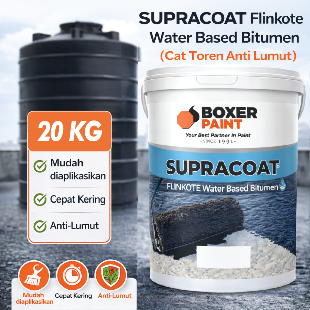 (20 KG) SUPRACOAT Flinkote Water Based Bitumen Cat Tangki Toren Air Anti Lumut