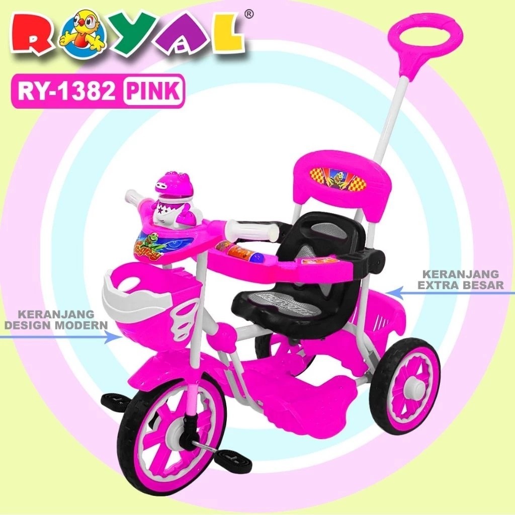 BECAK SEPEDA RODA TIGA TRICYCLE ROYAL 1382 ANAK MUSIK KODOK DORONGAN