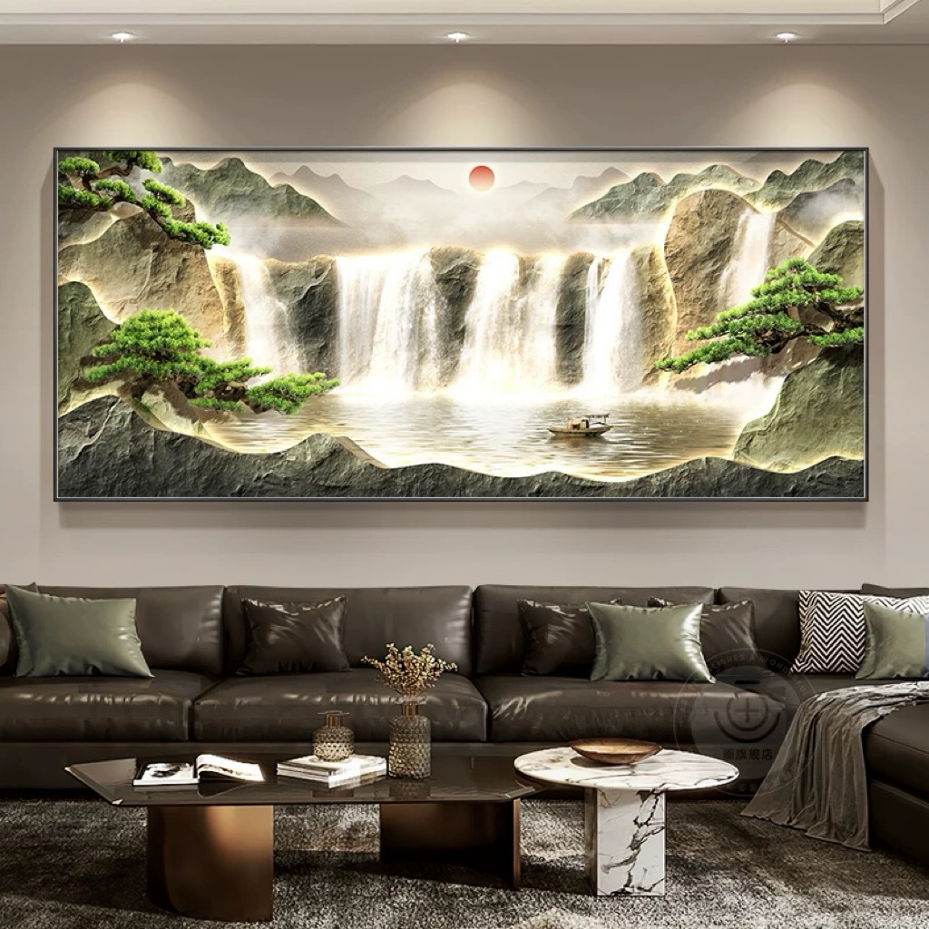 KOKOPAINTING Lukisan Porcelain Diamond Painting 5D Kristal LED Pemandangan Air Terjun Rusa / Lukisan