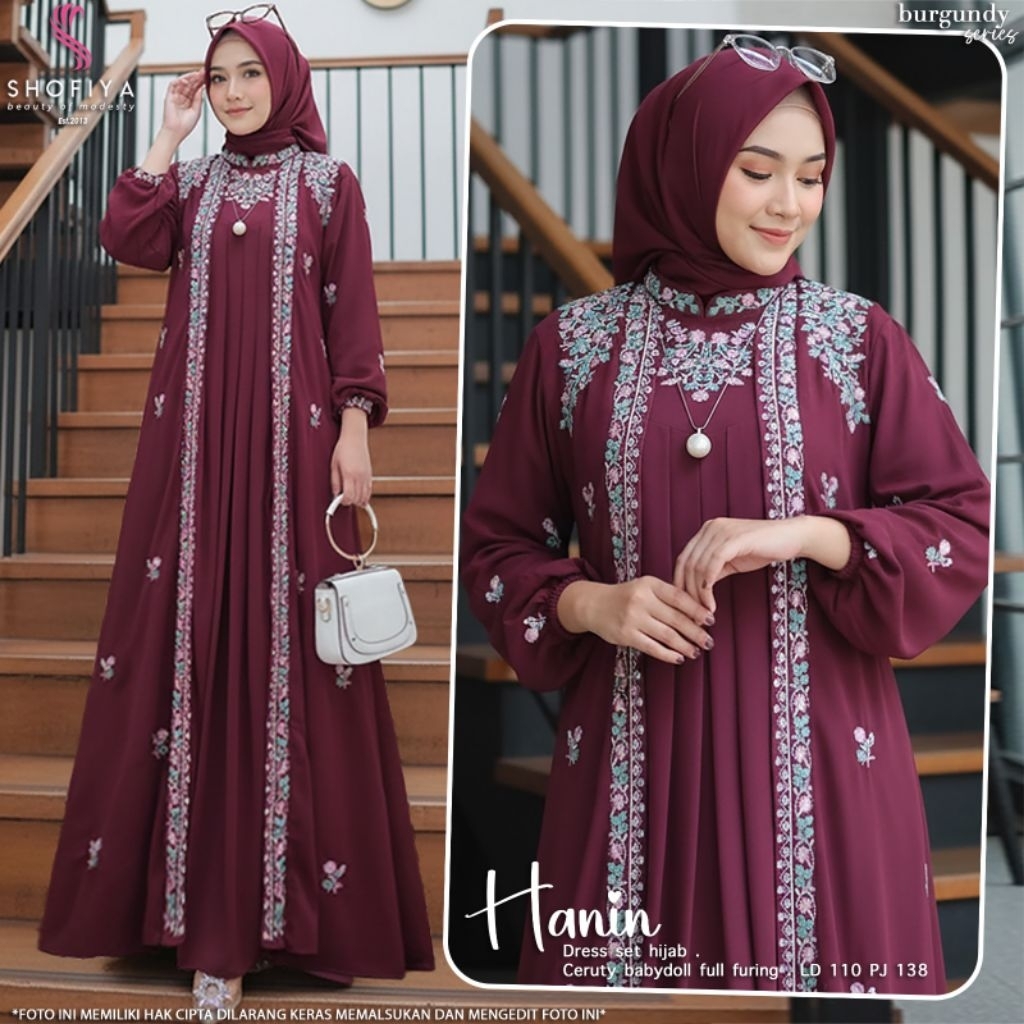 DRESS CERUTY BABYDOLL HANIN DRESS SET HIJAB BY.SHOFIYA