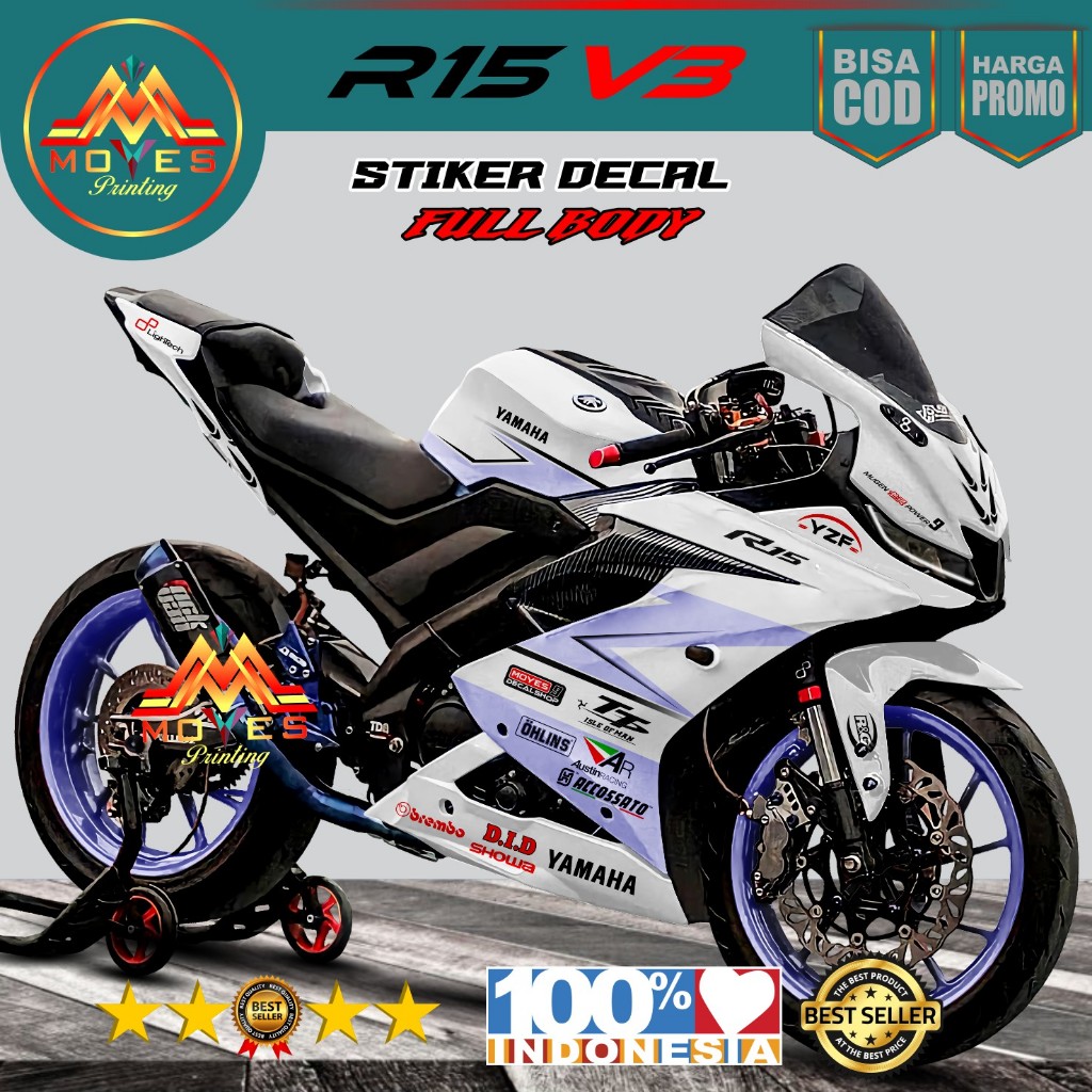 BISA COD Decal Stiker R15 V3 Full Body Stiker Decal R15 V3 motip YZF Full Body Decal R15 V3
