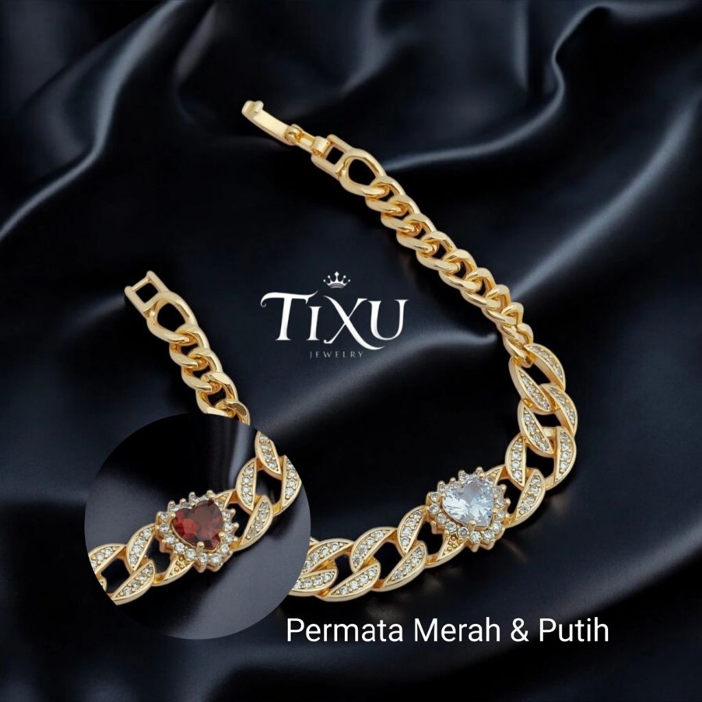 TIXU | Gelang Rantai Permata Love Merah dan Putih Besar