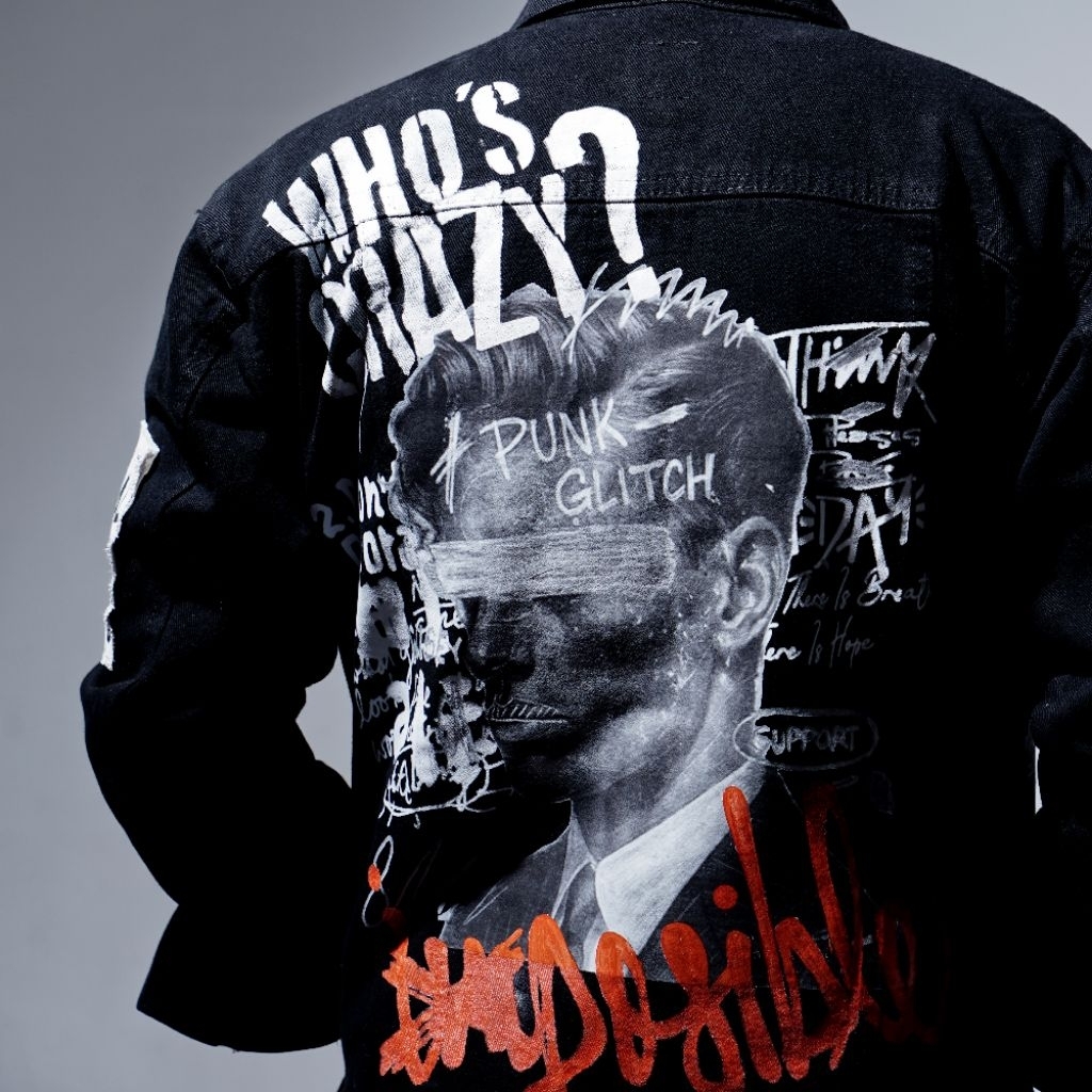 SMH Jaket Jeans Hitam - Jaket Denim Hitam Pria Costum Desain Punk Glitch Streetwear Casual Keren