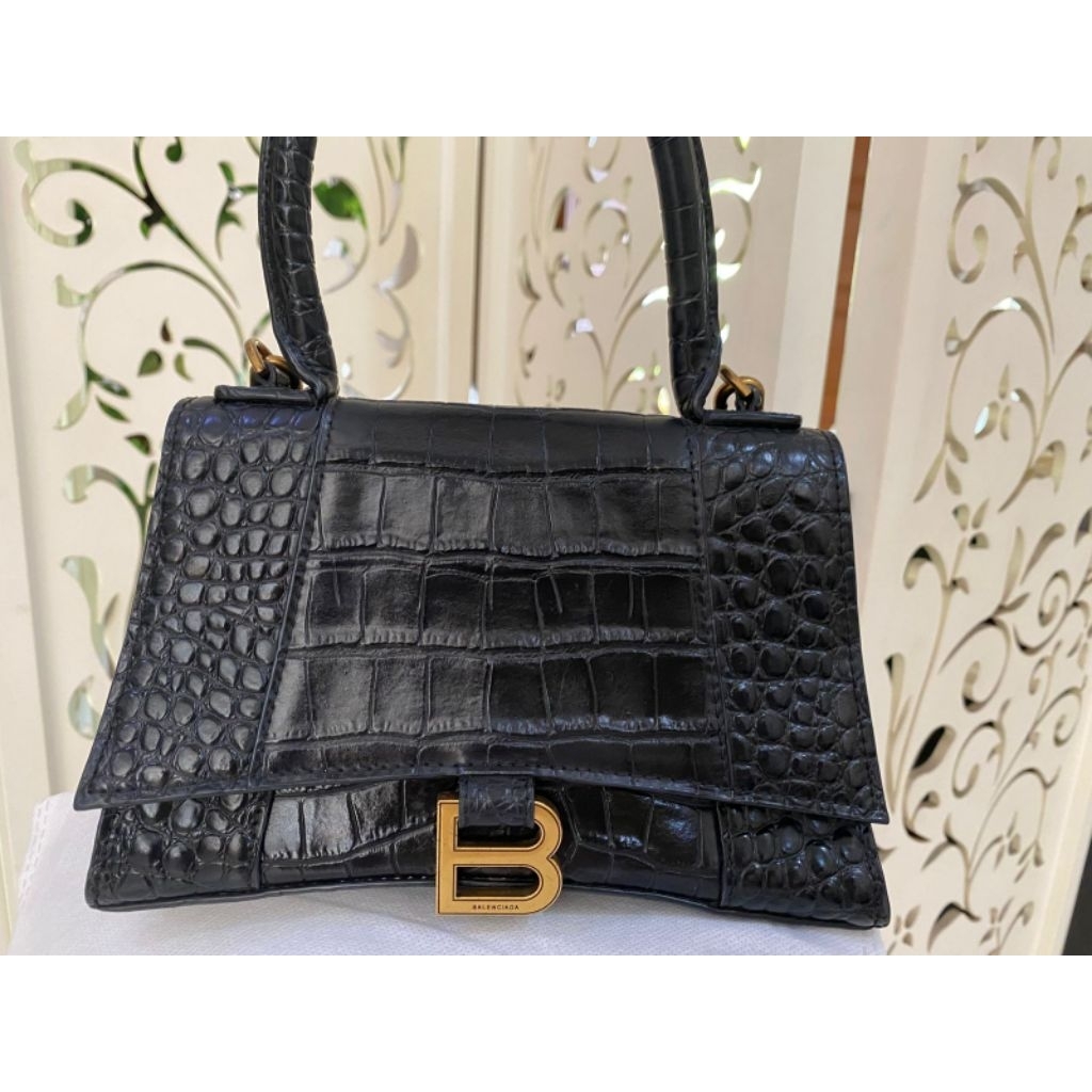 BALENCIAGA HOURGLASS SMALL EMBOSSED CROCO