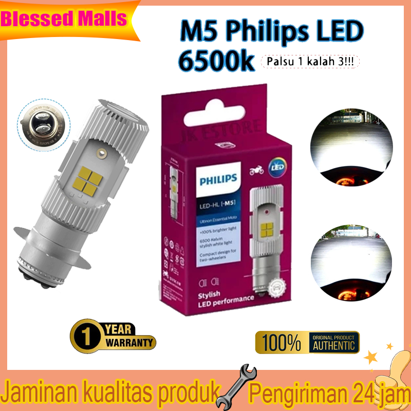 100% ORIGINAL Philips Lampu Depan Motor LED PHILIPS M5 6500K 12 Volt 6 Watt LED 2 Sisi Wajib Arus DC
