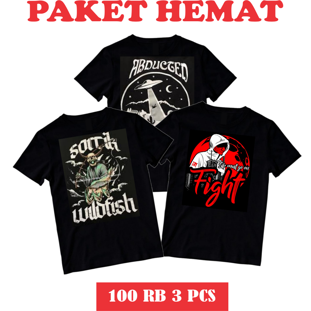 KAOS MOTIF DISTRO 100RB 3PCS kaos pria combad cvc beli 1 dapet 3 rendom